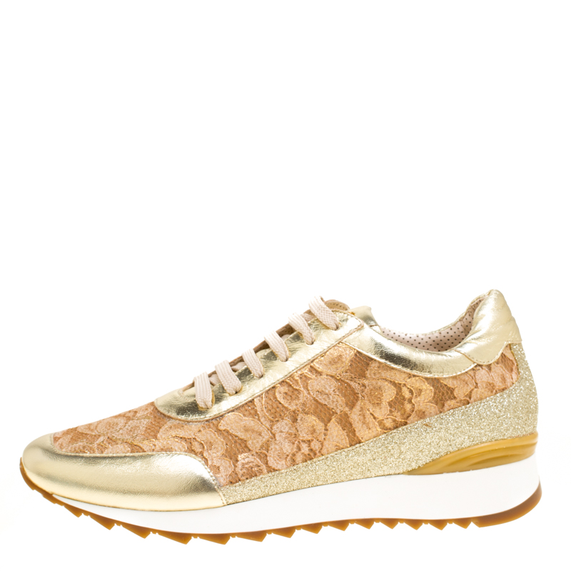 

Loriblu Metalllic Gold Leather and Lace Sneakers Size, Metallic