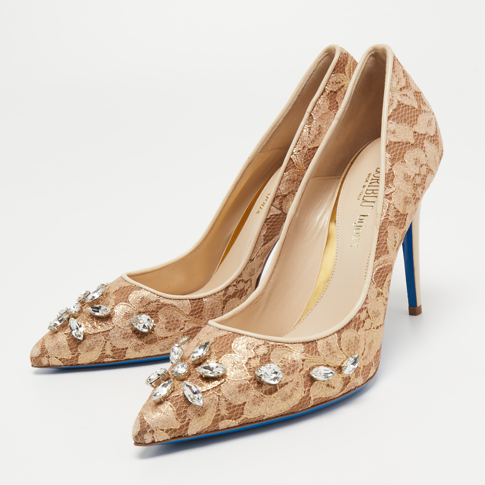 

Loriblu Beige Lace Crystal Embellished Pumps Size