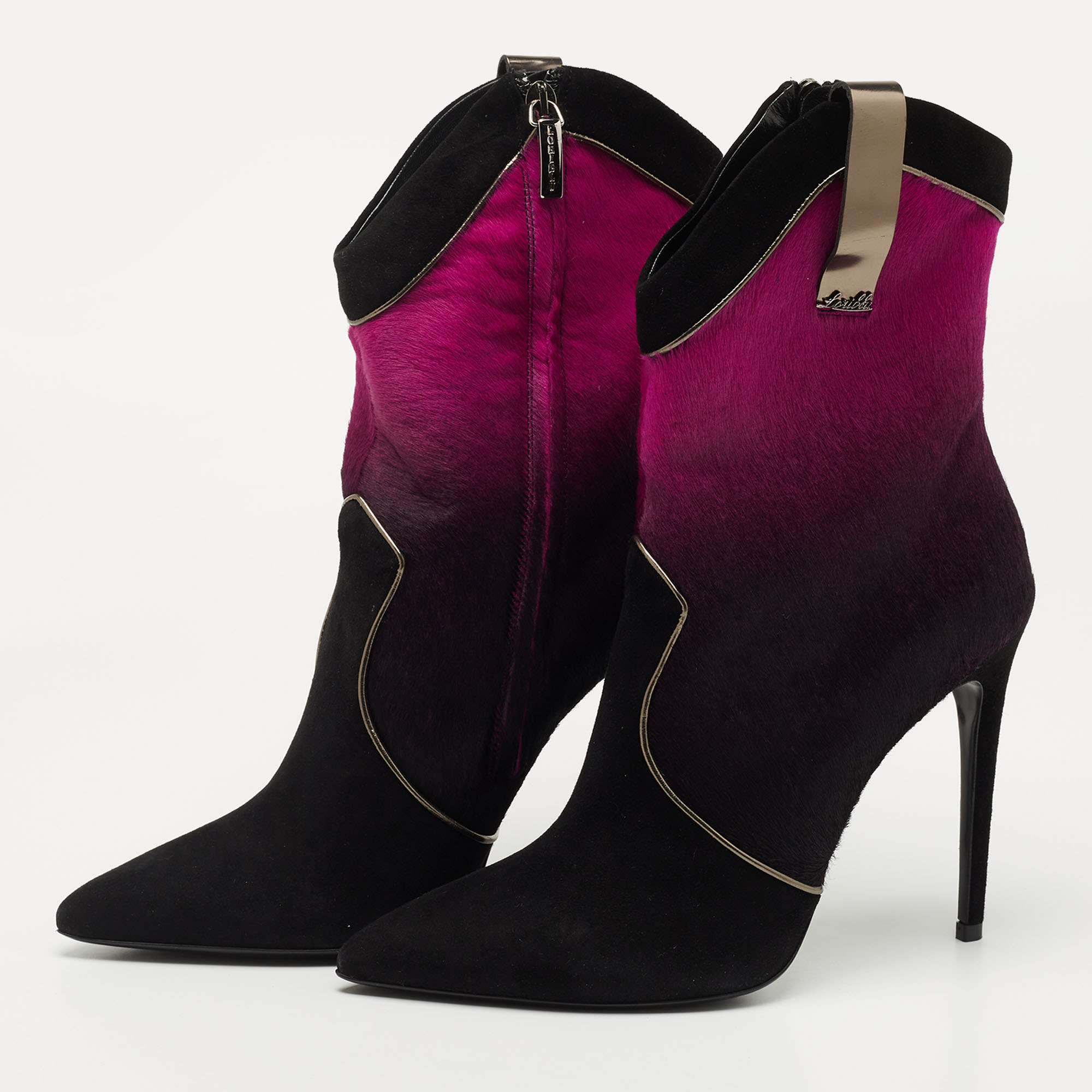 

Loriblu Ombre Black/Purple Suede and Calfhair Zipped Ankle Boots Size