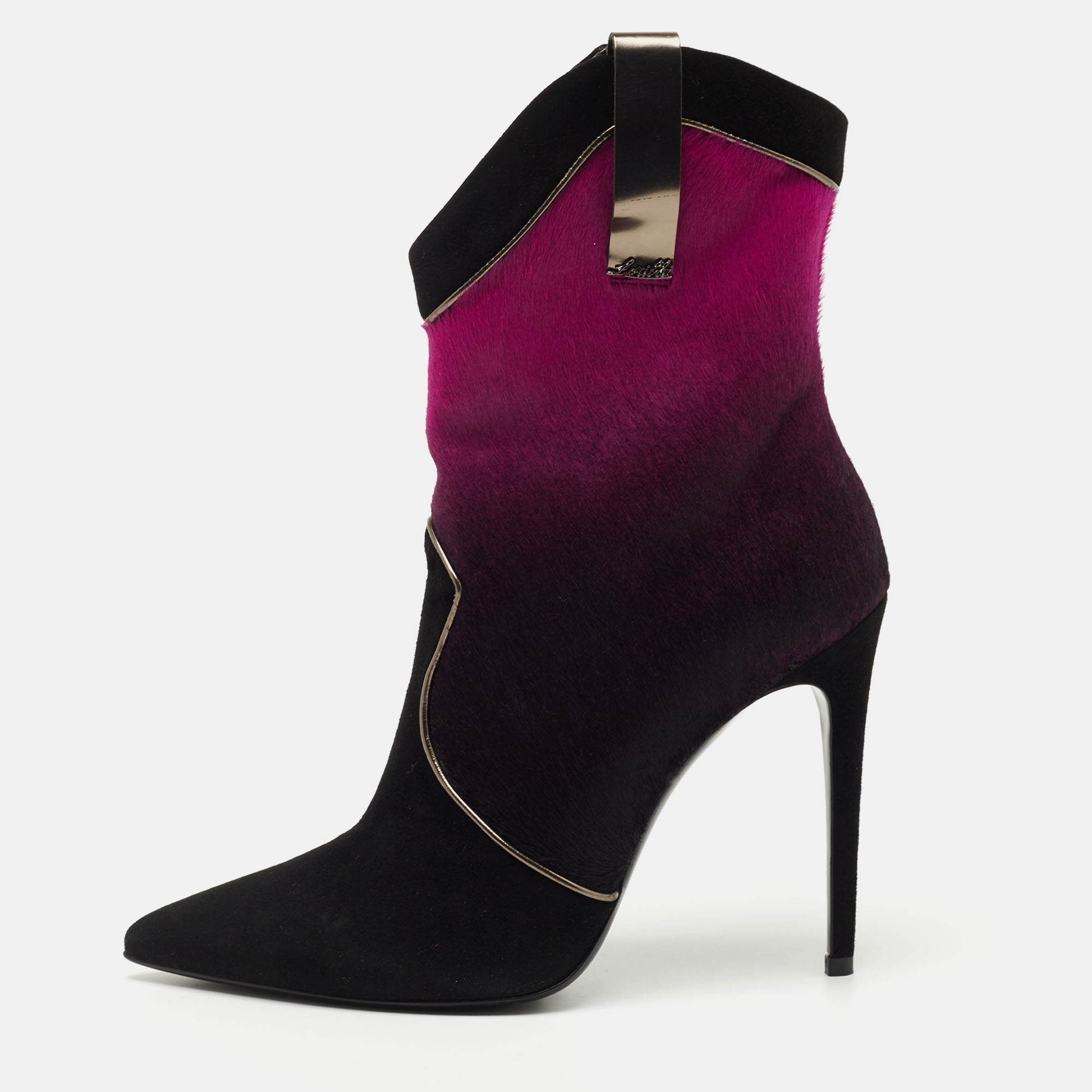 Pre-owned Loriblu Ombre Black/purple Suede And Calfhair Zipped Ankle Boots Size 41