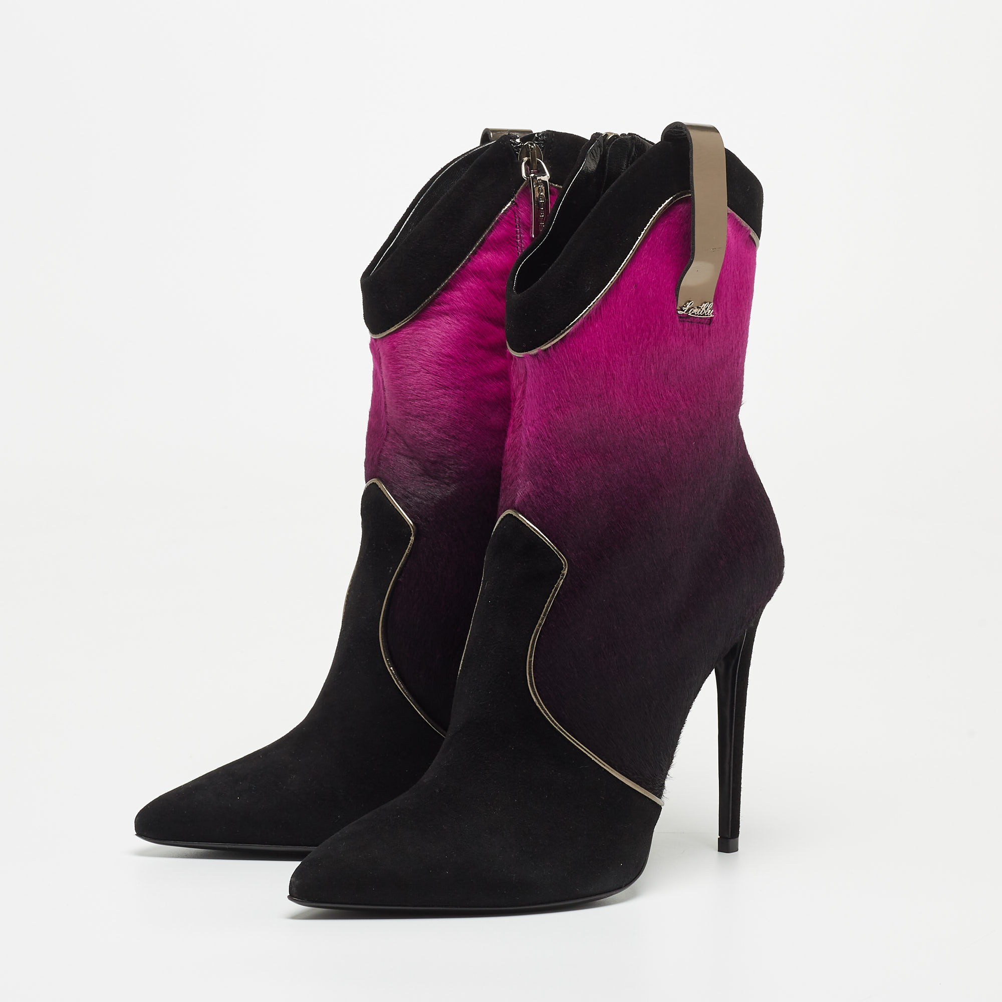 

Loriblu Purple/Black Ombre Calf Hair and Suede Pointed Toe Ankle Boots Size