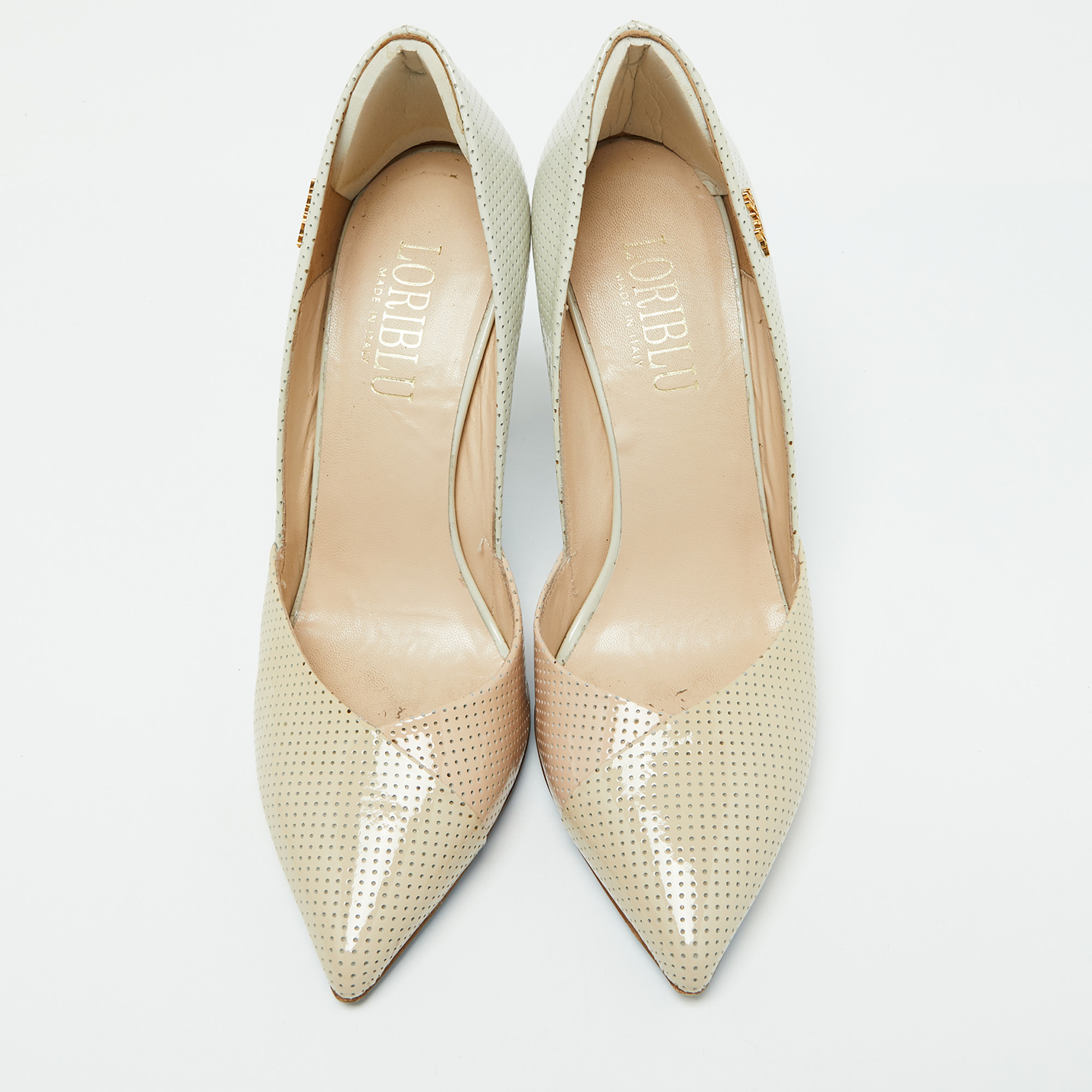 Loriblu Tri Color Perforated Patent Leather Pointed Toe Pumps Size 39 