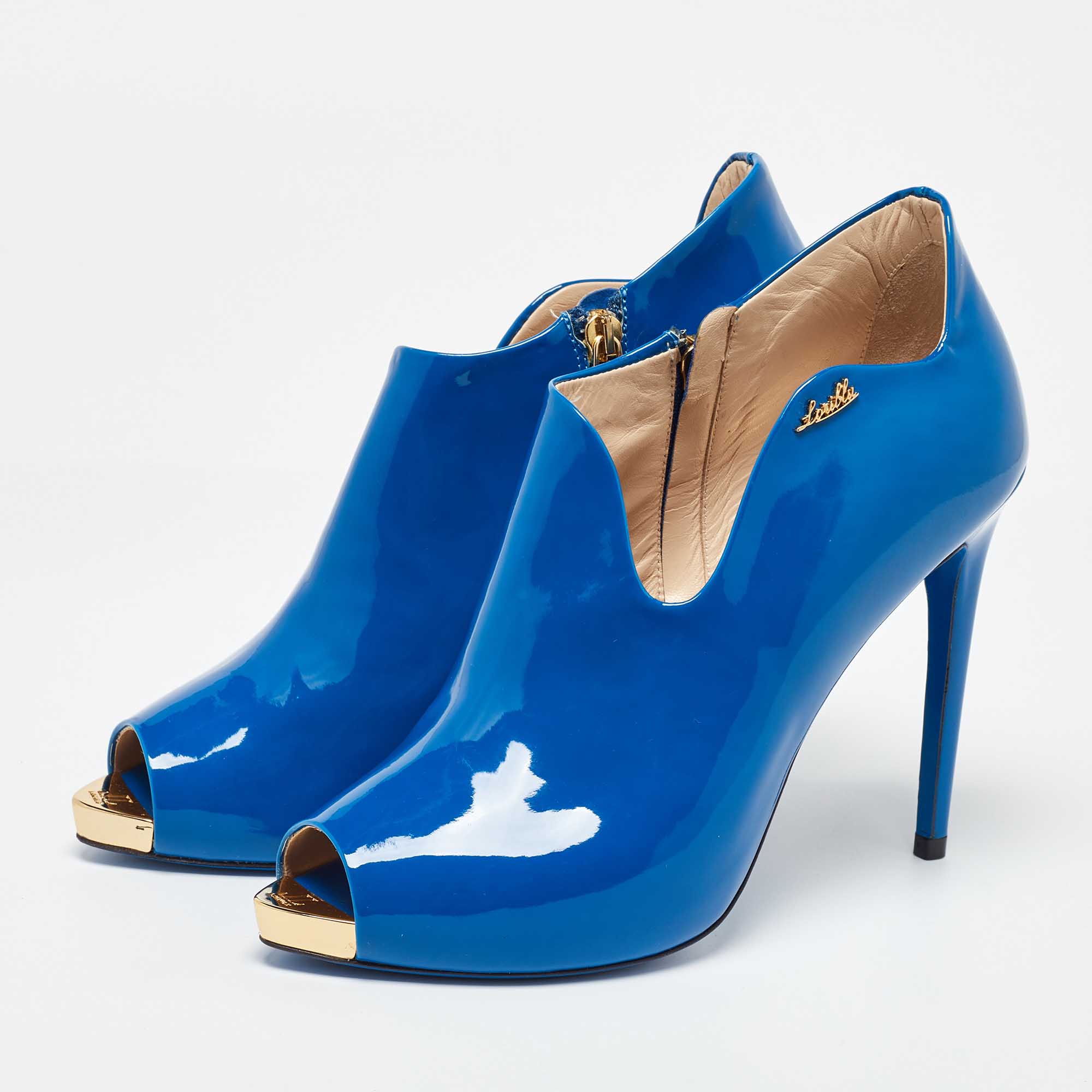 Loriblu Blue Patent Leather Peep Toe Pumps 39 
