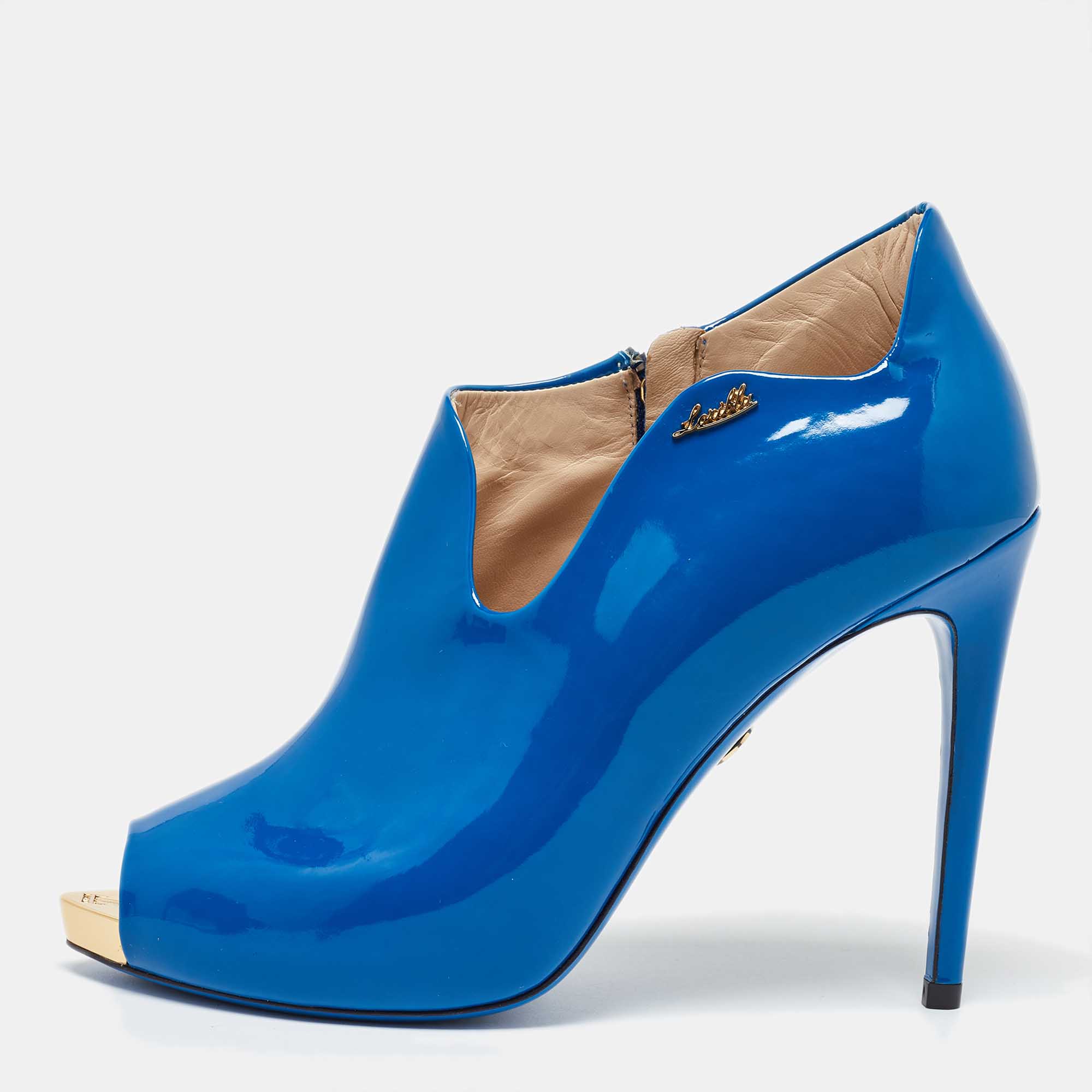 

Loriblu Blue Patent Leather Peep Toe Pumps