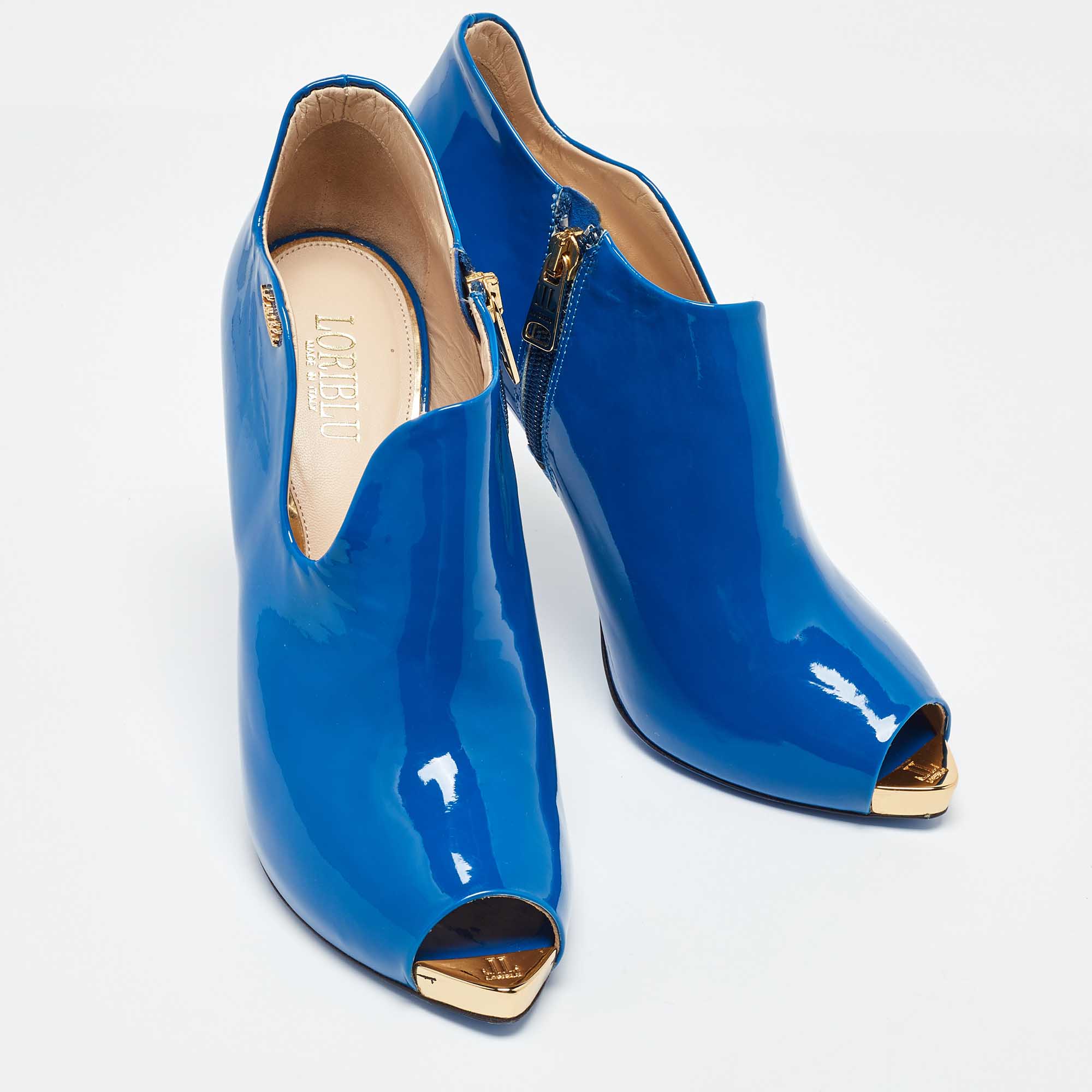 Loriblu Blue Patent Leather Peep Toe Pumps 39 
