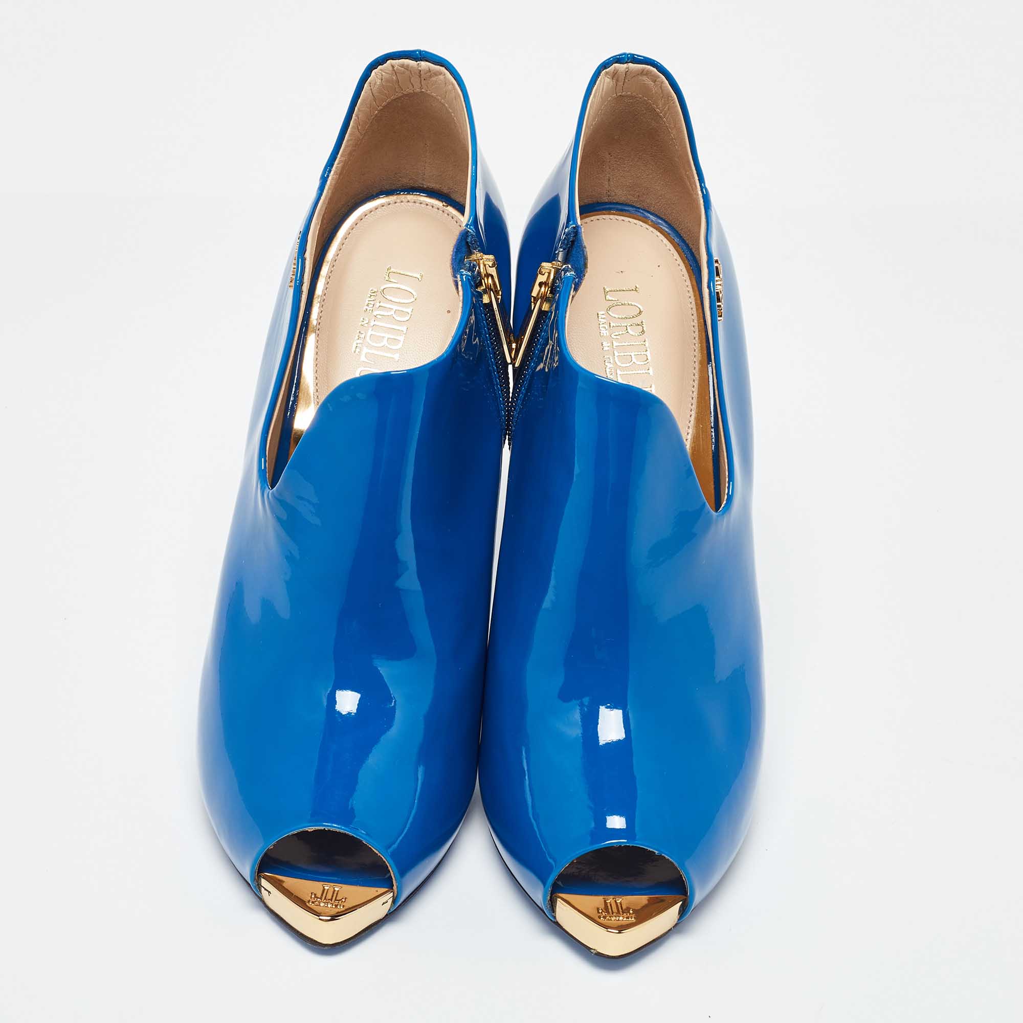 Loriblu Blue Patent Leather Peep Toe Pumps 39 