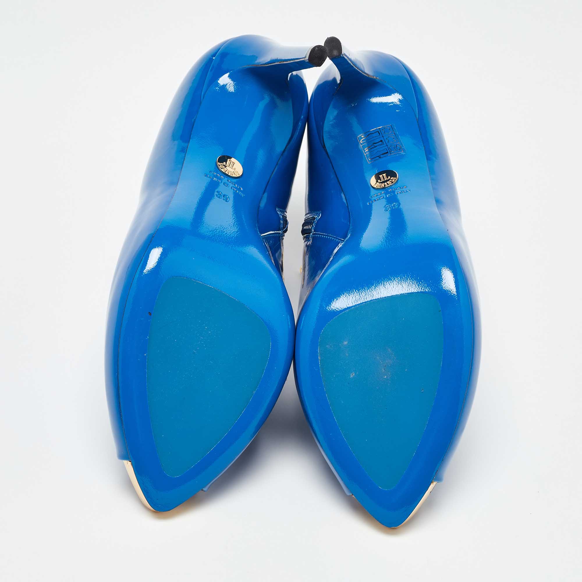 Loriblu Blue Patent Leather Peep Toe Pumps 39 