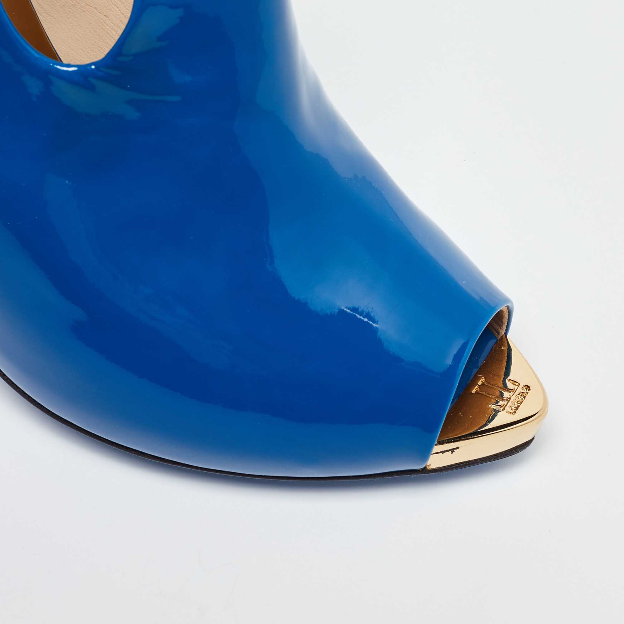 Loriblu Blue Patent Leather Peep Toe Pumps 39 