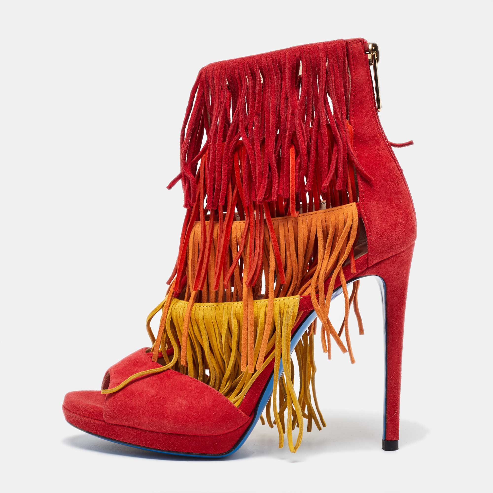 

Loriblu Multicolor Suede Cut Out Fringe Platform Sandals Size