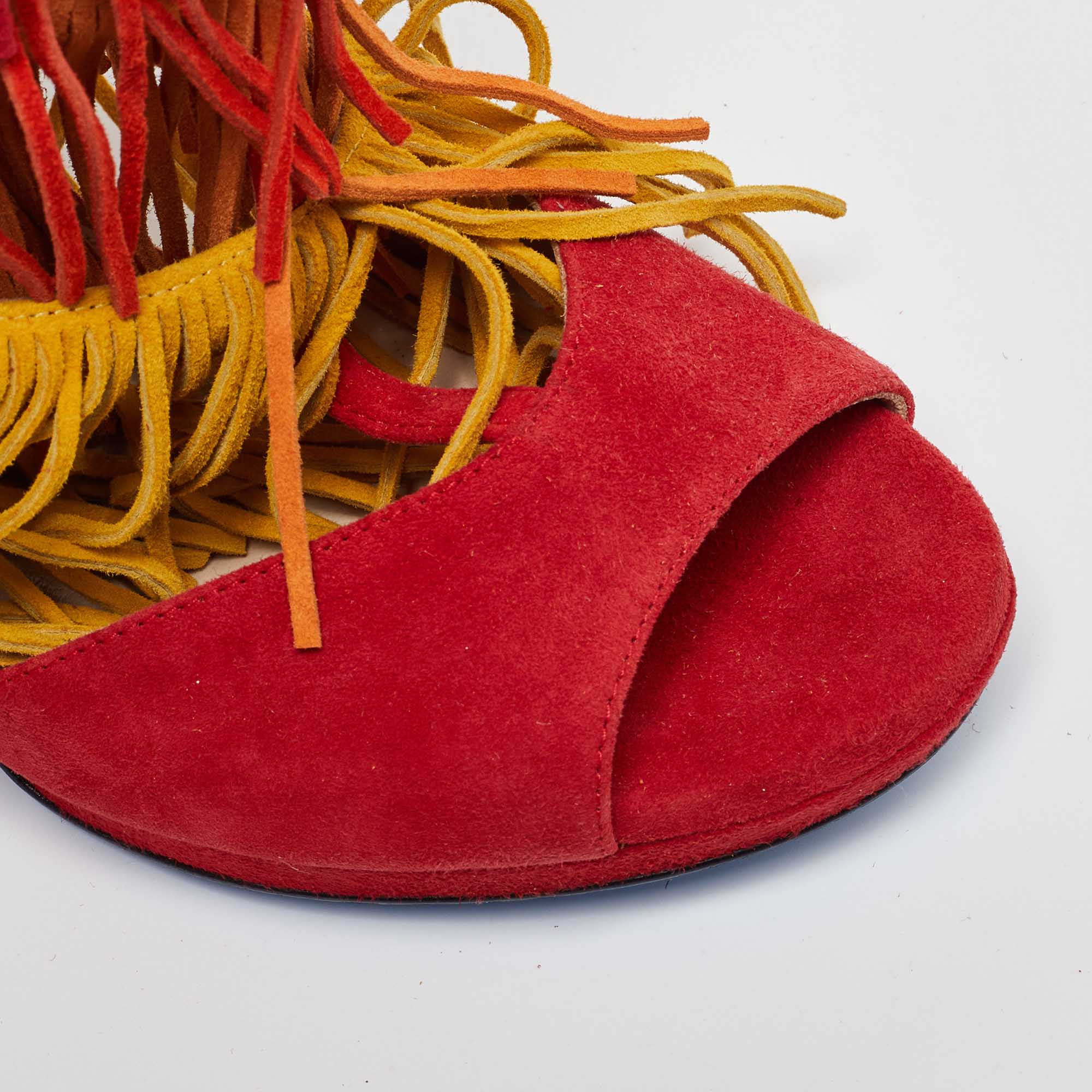 Loriblu Multicolor Suede Cut Out Fringe Platform Sandals Size 37.5 