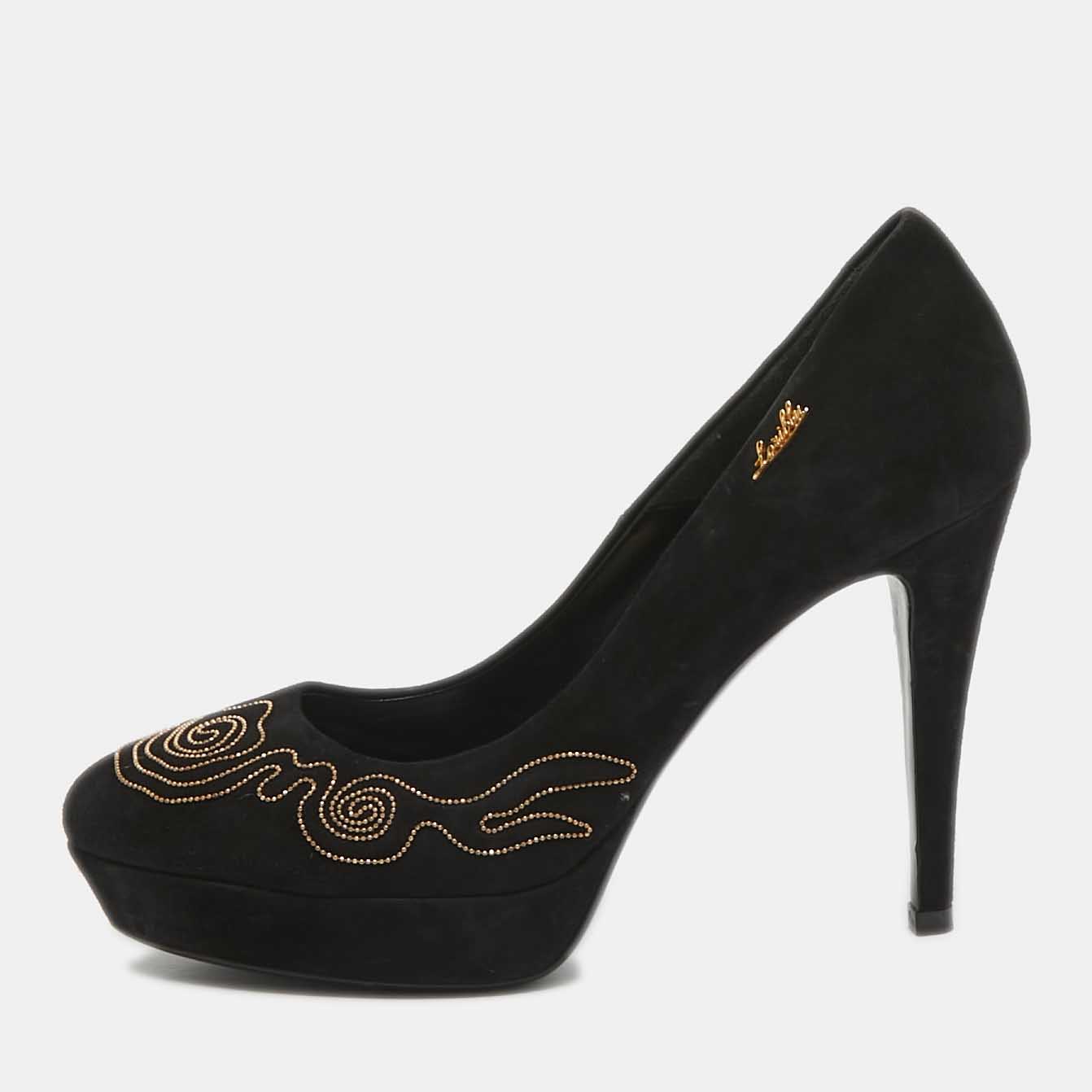 

Loriblu Black Suede Embellished Platform Pumps Size