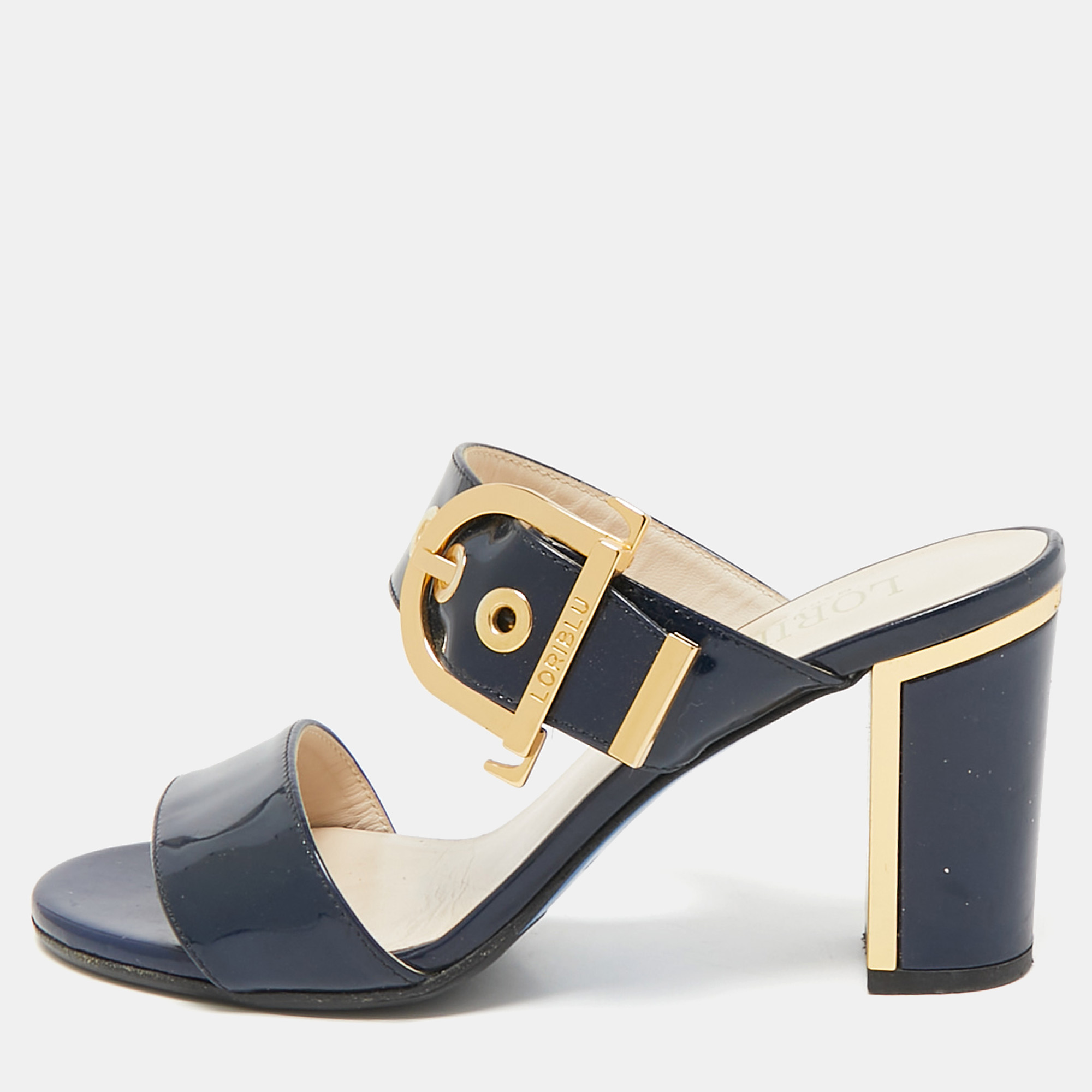 

Loriblu Navy Blue Patent Leather Slide Sandals Size