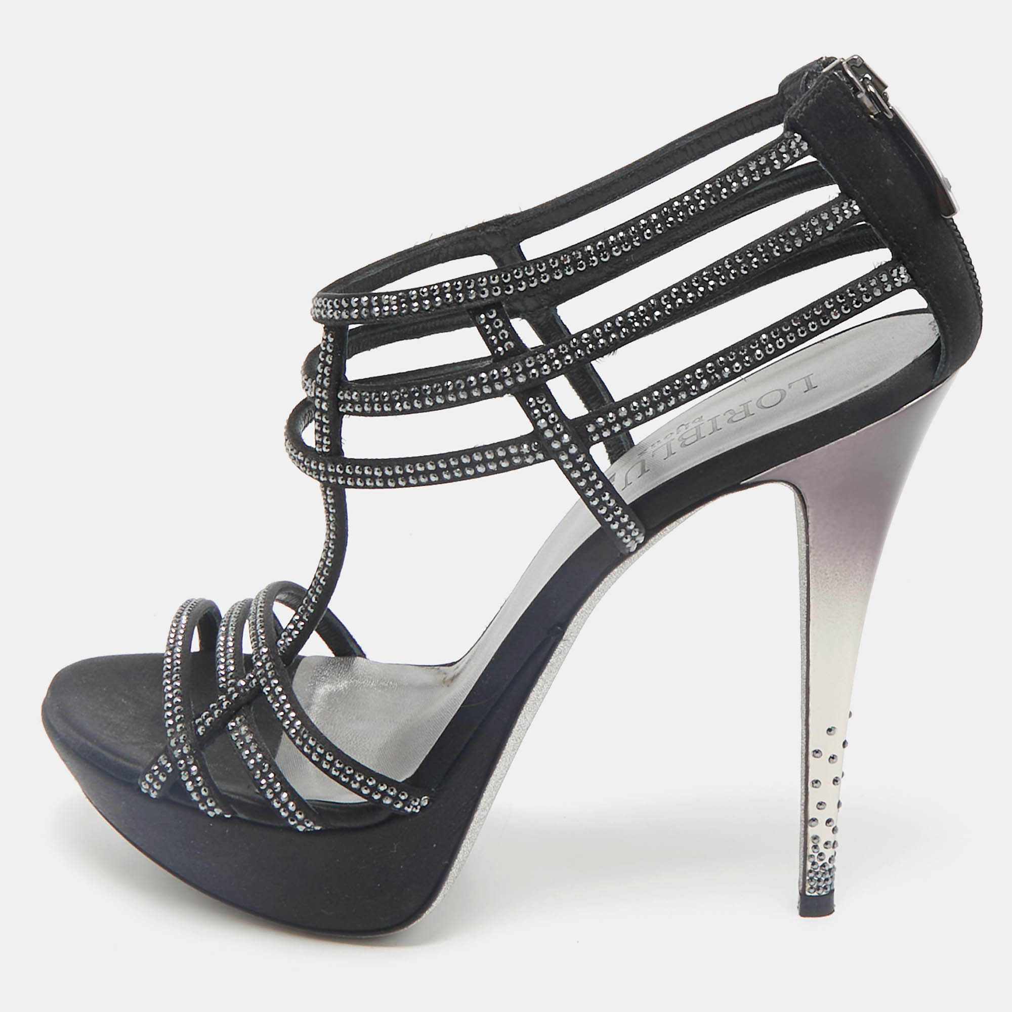 

Loriblu Black Suede Crystal Embellished Platform Sandals Size