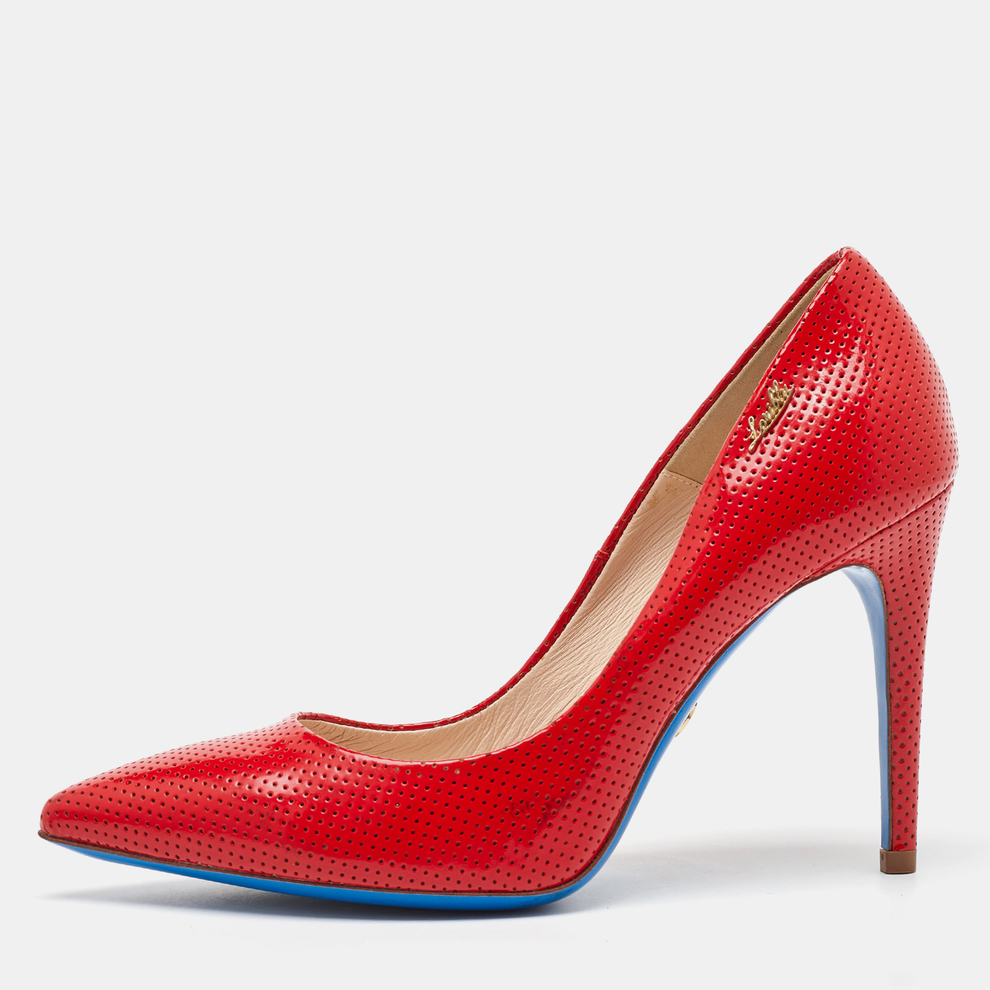 

Loriblu Red Perforated Patent Leather Pointed Toe Pumps Size