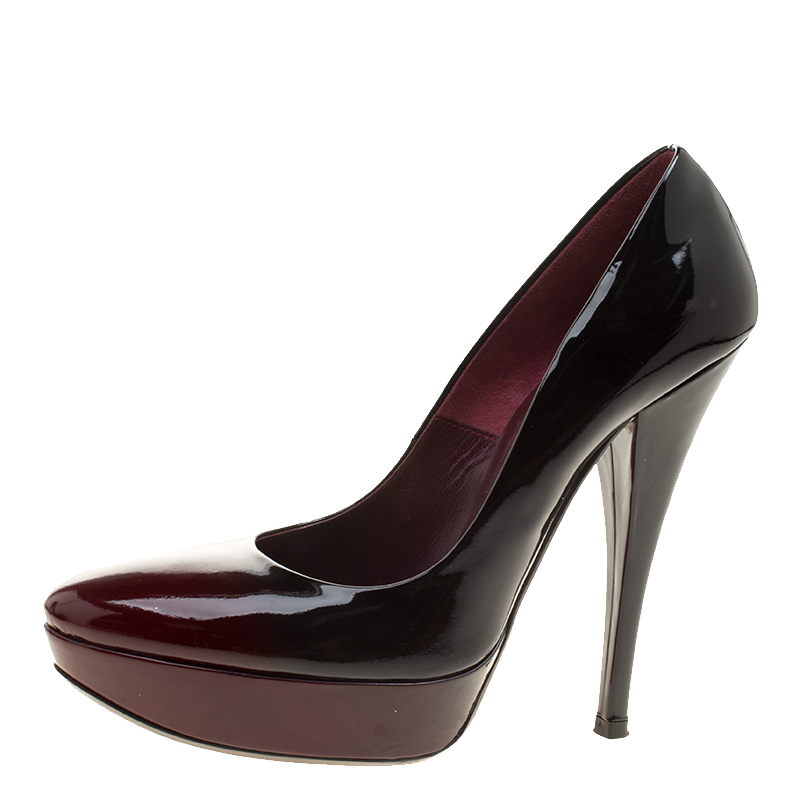 

Loriblu Black/Burgundy Ombre Patent Leather Platform Pumps Size