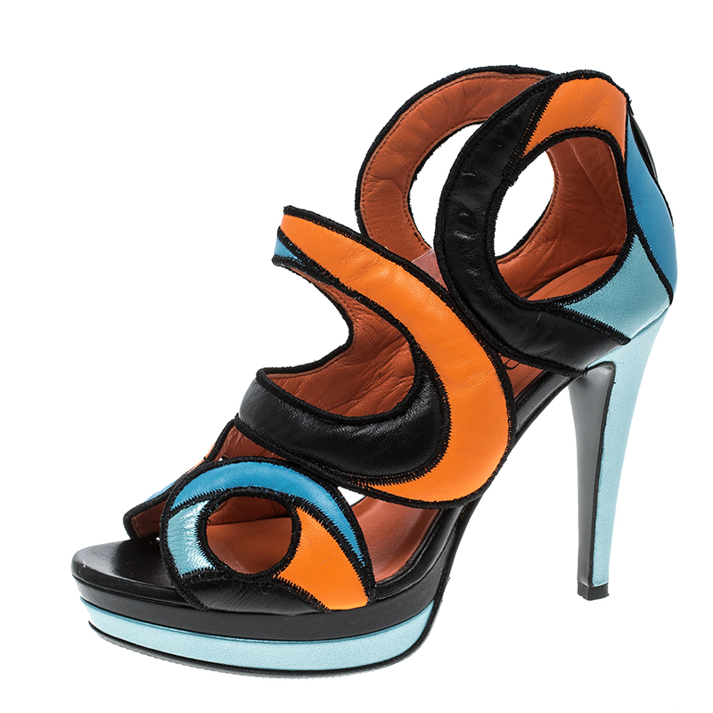 

Loriblu Multicolor Cut Out Leather Platform Sandals Size