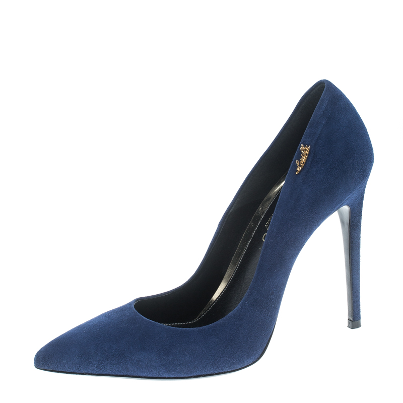 Pre Owned Loriblu Blue Suede Pointed Toe Pumps Size 38.5