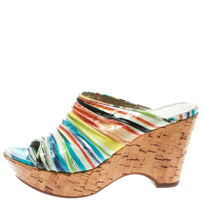 

Loriblu Multicolor Patent Leather Wedge Sandals Size