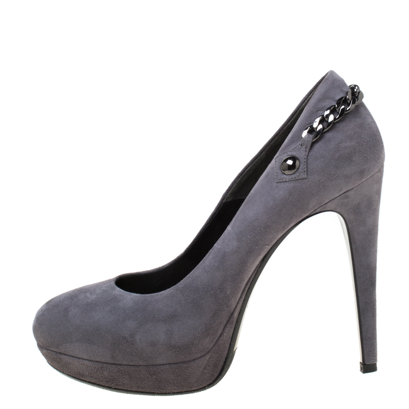 

Loriblu Grey Suede Chain Detail Platform Pumps Size