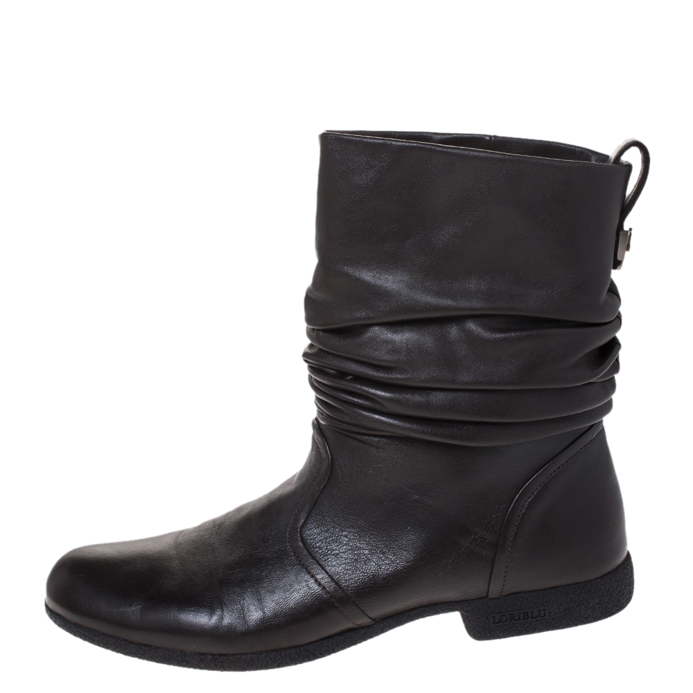 

Loriblu Dark Brown Leather Pleated Ankle Boots Size