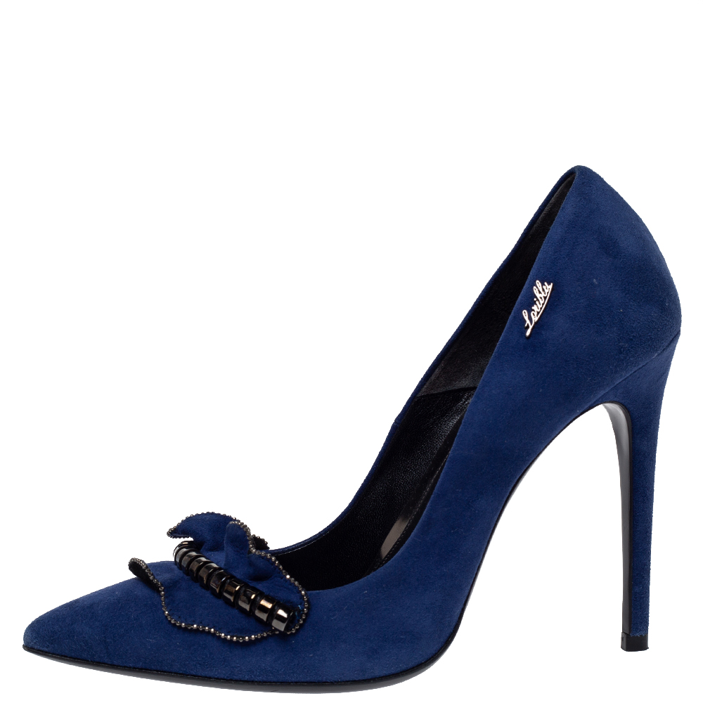 

Loriblu Blue Suede Embellished Pointed Toe Pumps Size