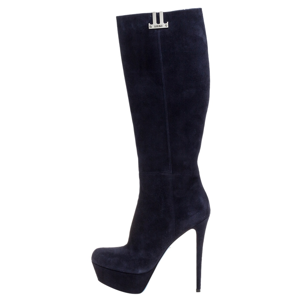 

Loriblu Indigo Blue Suede Over the Knee Platform Boots Size