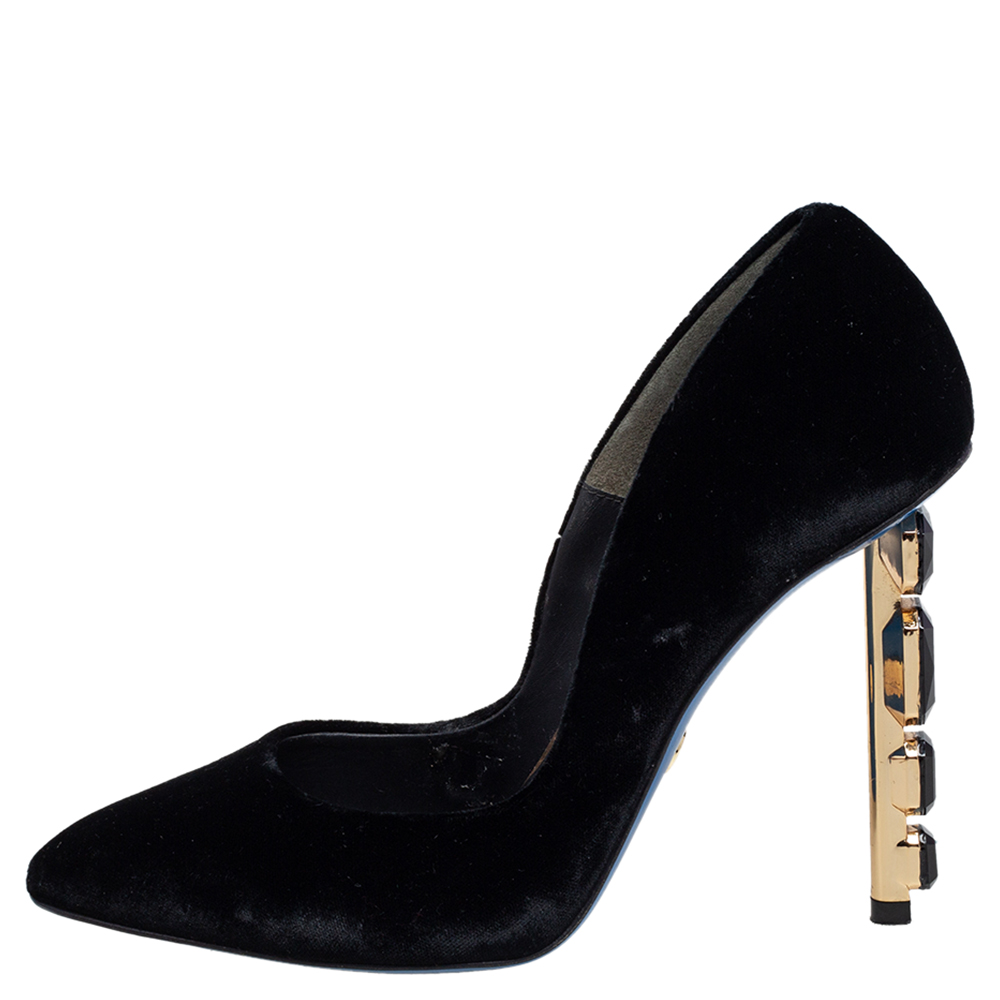 

Loriblu Black Velvet Jewel Embellished Heel Pointed Toe Pumps Size