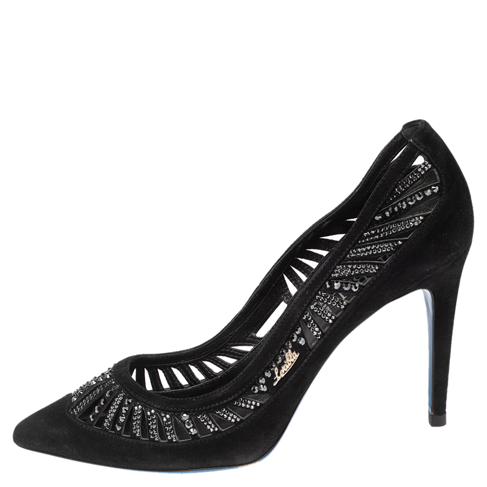 

Loriblu Black Suede Crystal Embellished Pumps Size