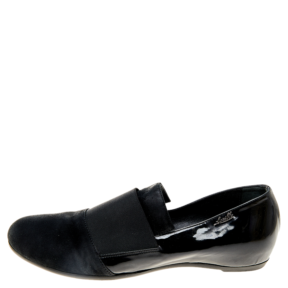 

Loriblu Black Suede And Patent Leather Slip On Loafers Size