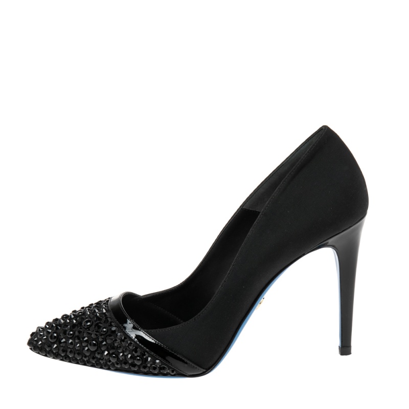 

Loriblu Black Canvas Embellished Pointed Toe Pumps Size