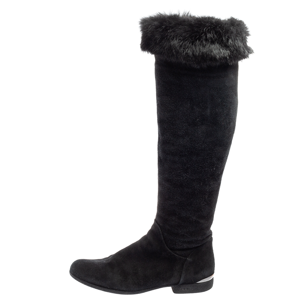 

Loriblu Black Suede And Fur Knee Length Boots Size