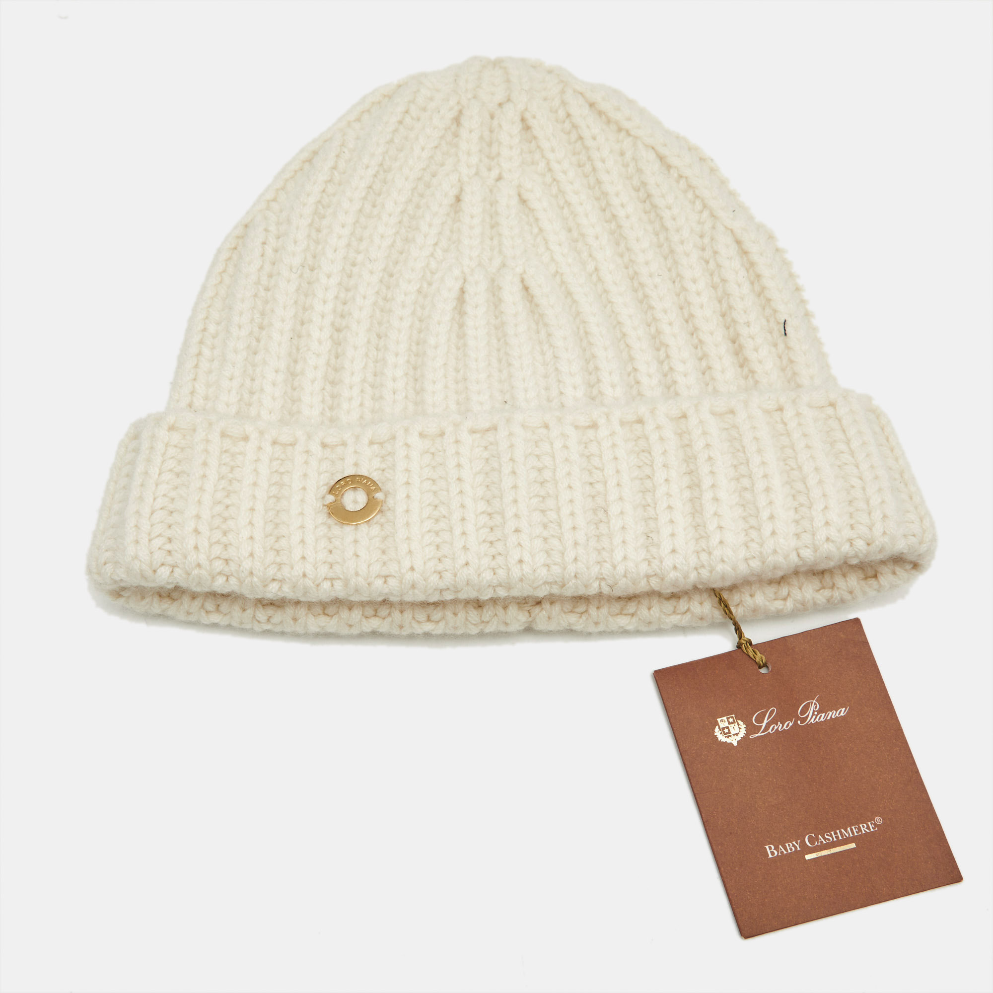 

Loro Piana Cream Cashmere Rib Knit Beanie