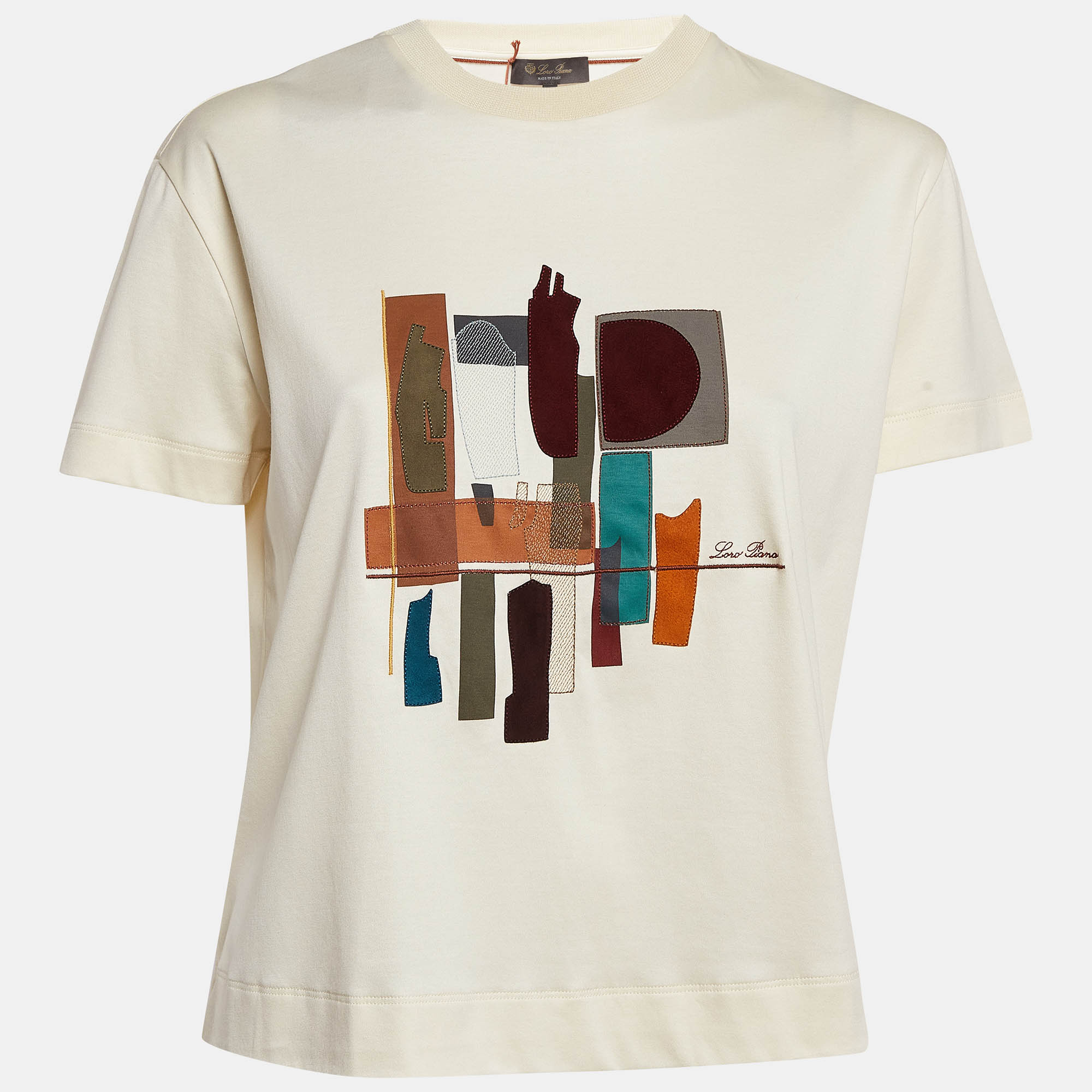 

Loro Piana Cream Applique Cotton T-Shirt S