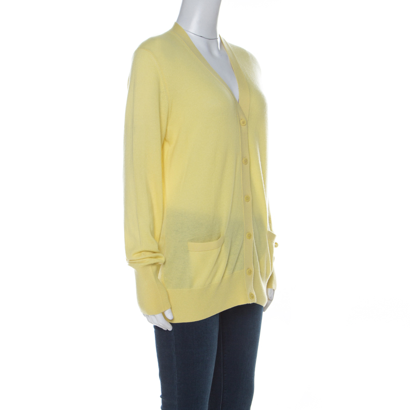 

Loro Piana Yellow Cashmere Buttoned Cardigan