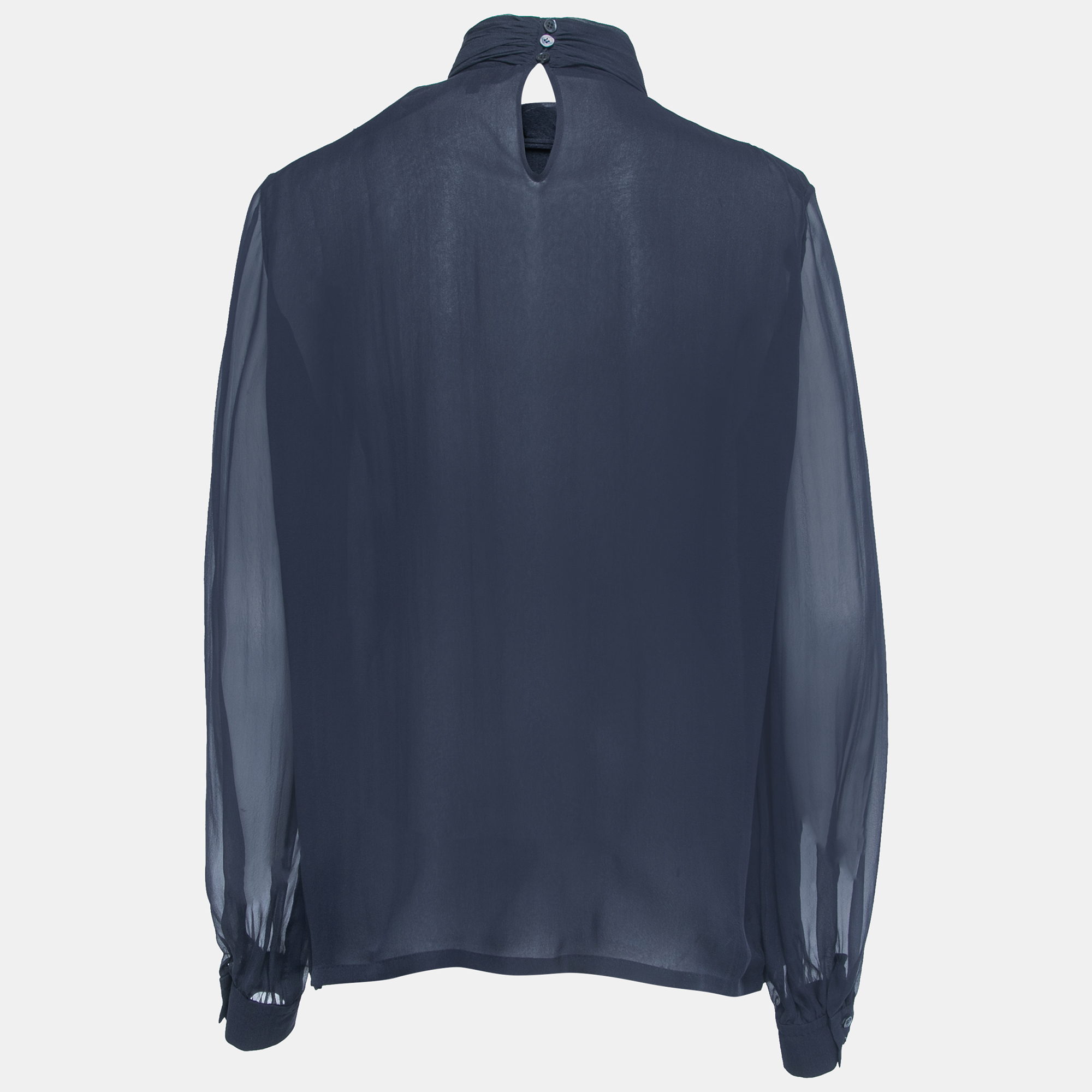 

Loro Piana Navy Blue Silk Chiffon Long Sleeve Blouse