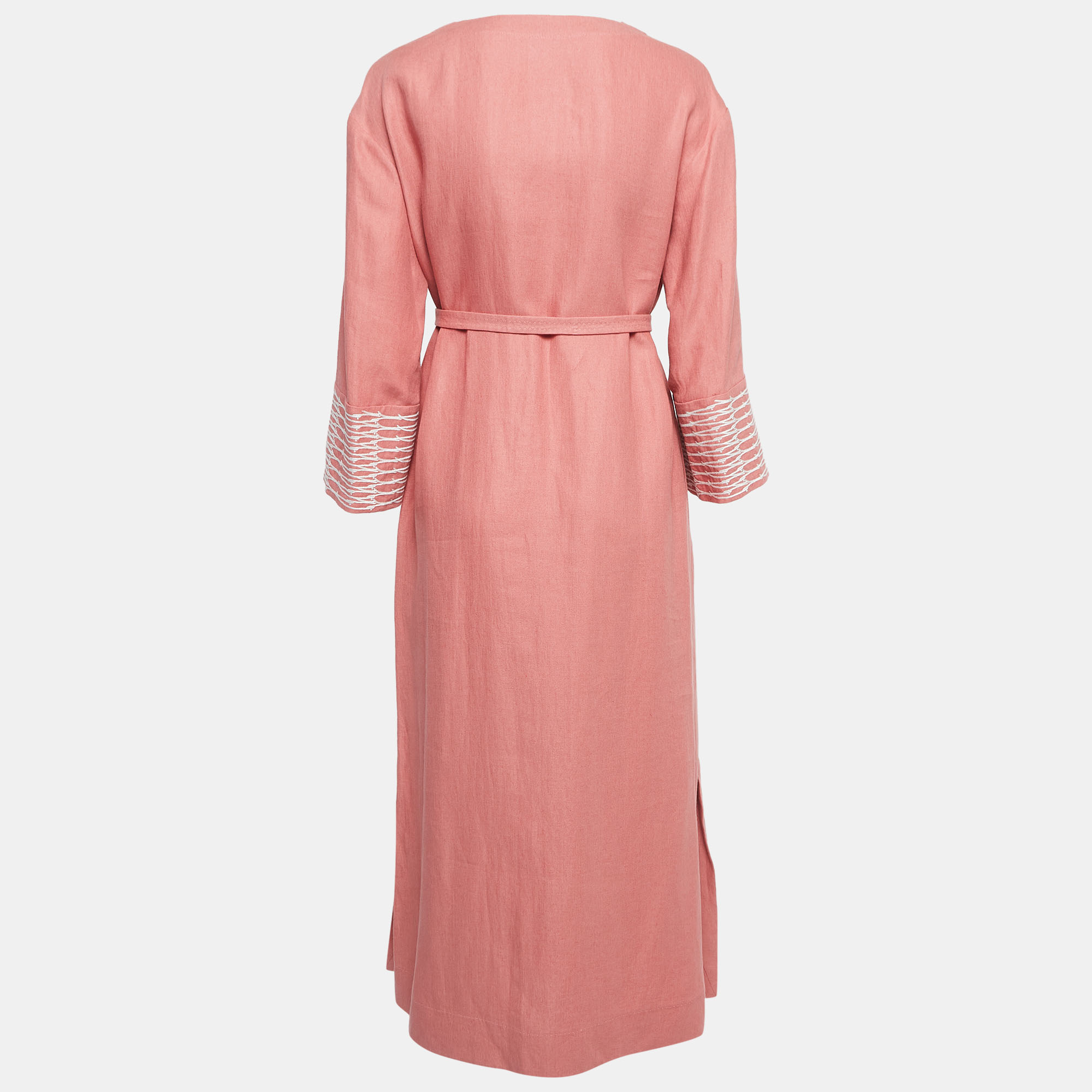 Loro Piana Pink Embroidered Linen Tunic Dress M