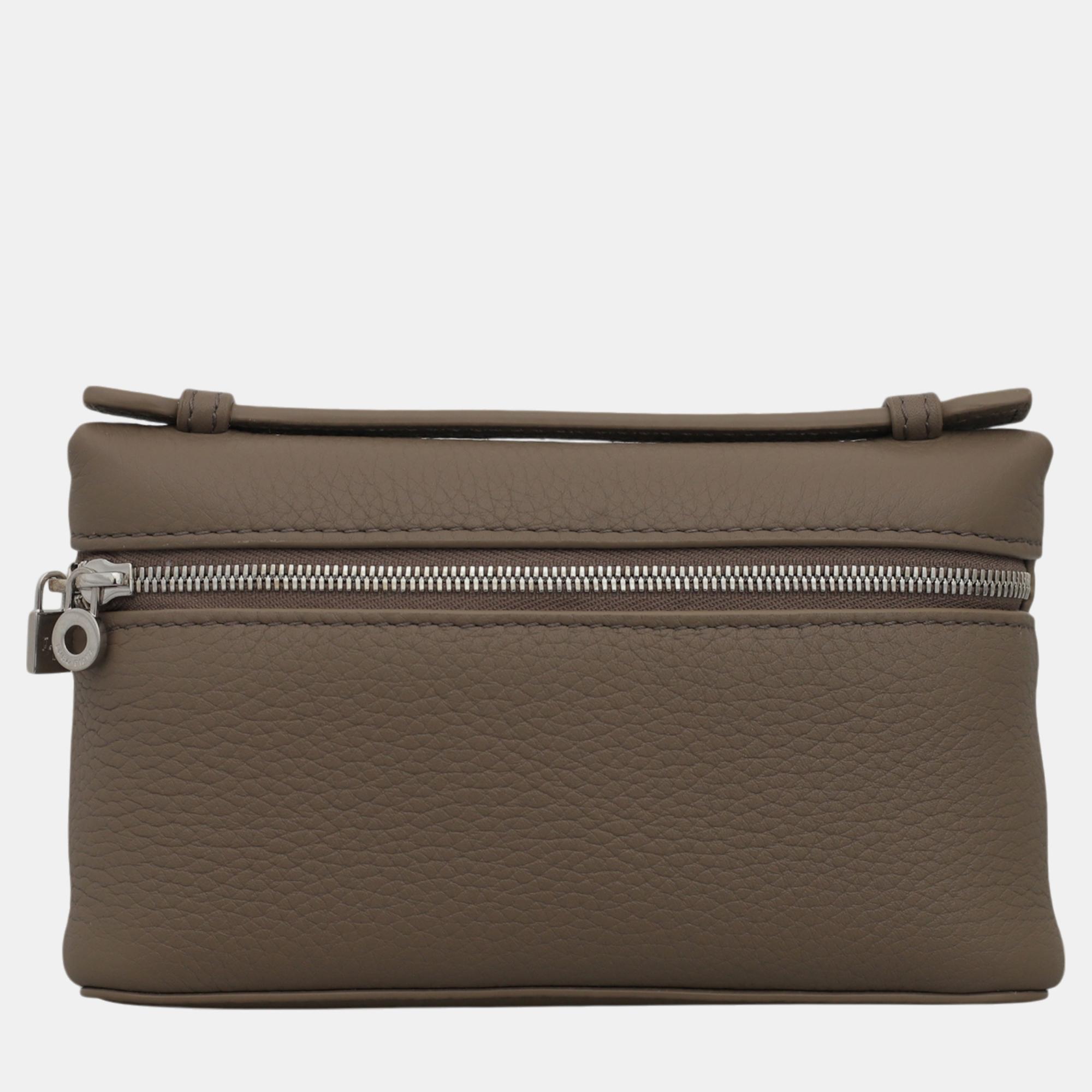 

Loro Piana Warm Mastic Calfskin Leather Extra Pocket Mini Pouch Bag, Brown