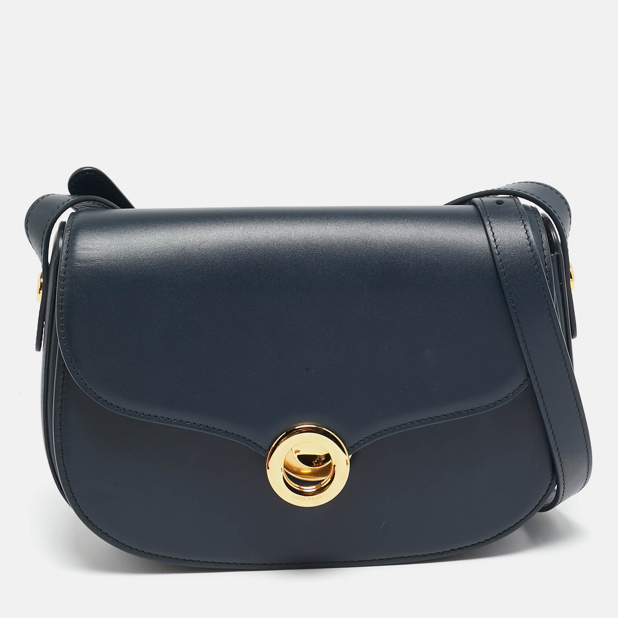 

Loro Piana Navy Blue Leather Small Ghiera Shoulder Bag