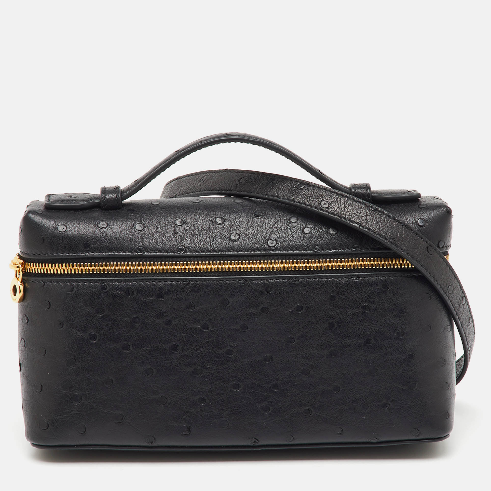 

Loro Piana Black Ostrich Leather Extra Pocket L19 Pouch
