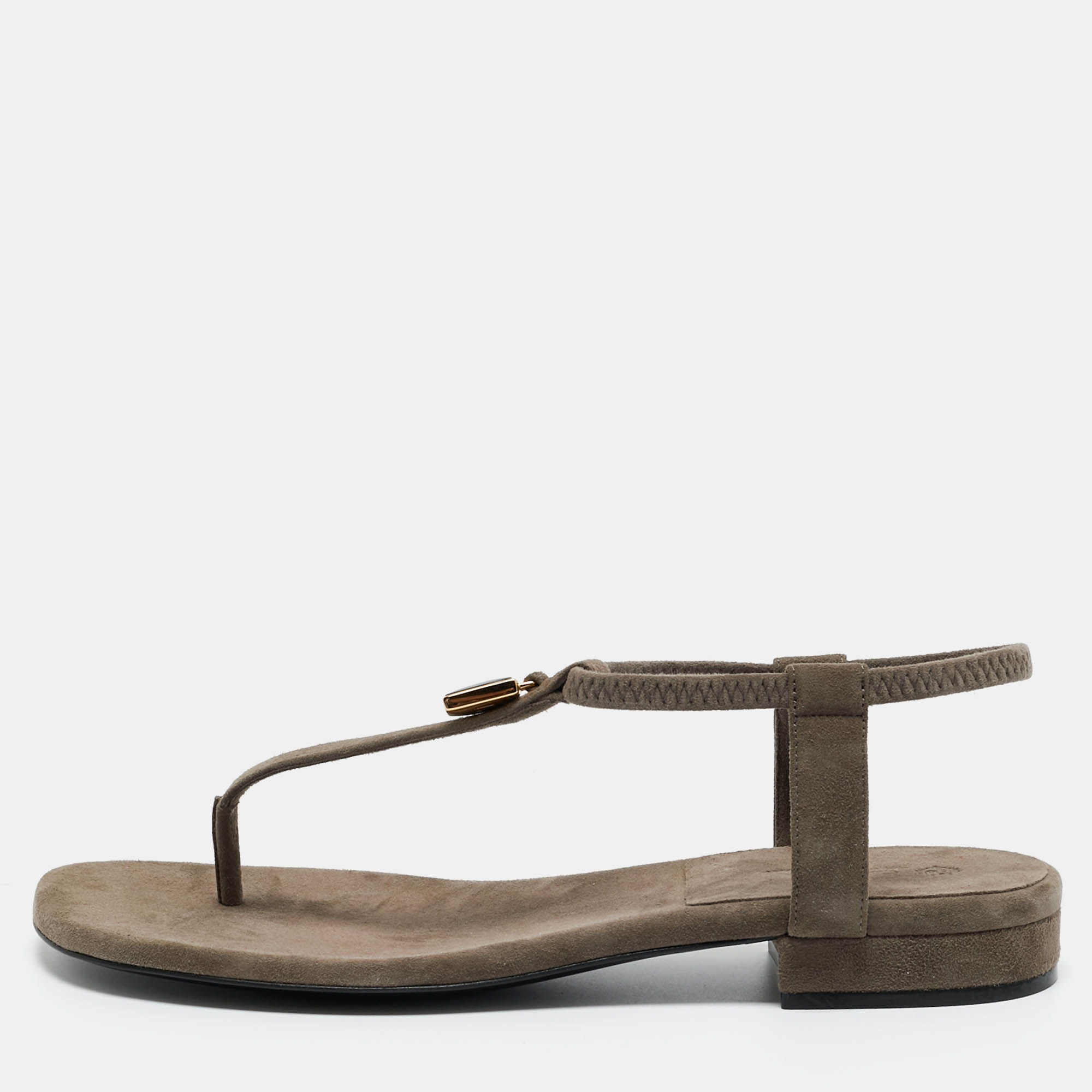 Loro Piana Grey Suede Mindil Slingback Thong Sandals Size 38