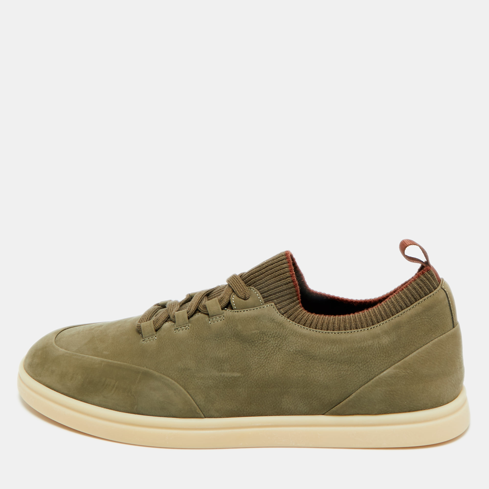 Pre-owned Loro Piana Green Nubuck Leather Soho Walk Lace Up Sneakers Size 41.5