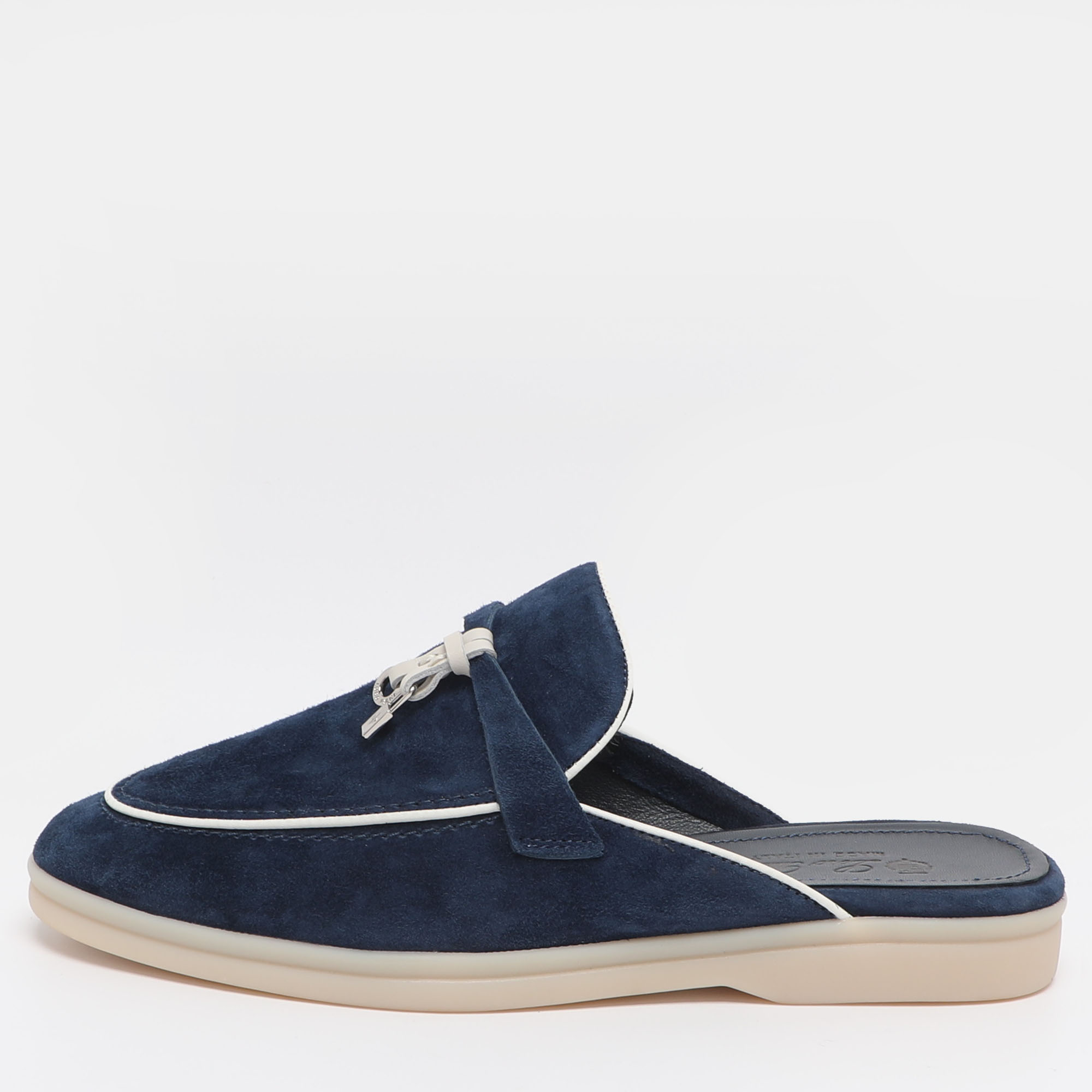 

Loro Piana Summer Charms Walk Size  Navy Blue Suede Sandals