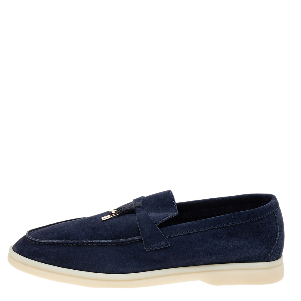 

Loro Piana Navy Blue Suede Summer Charms Walk Slip On Loafers Size