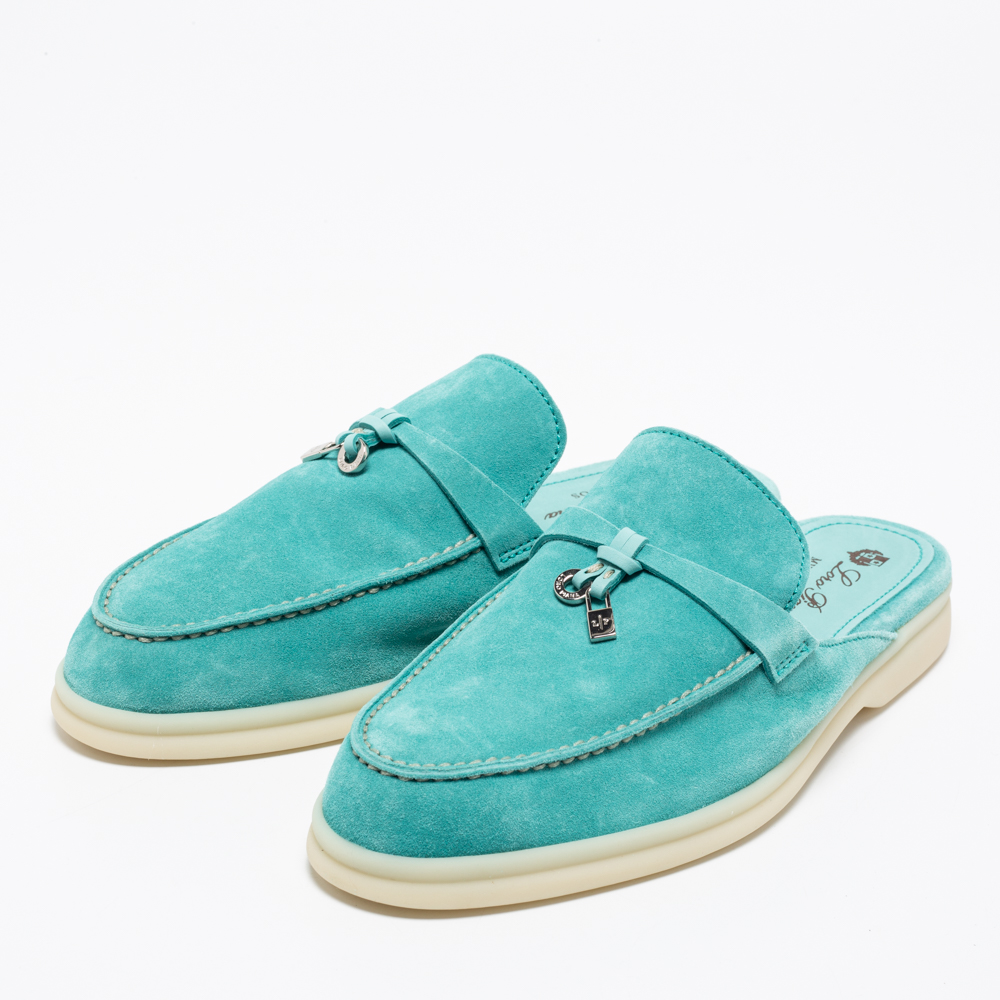 

Loro Piana Torquise Blue Suede Babouche Charms Mules Size