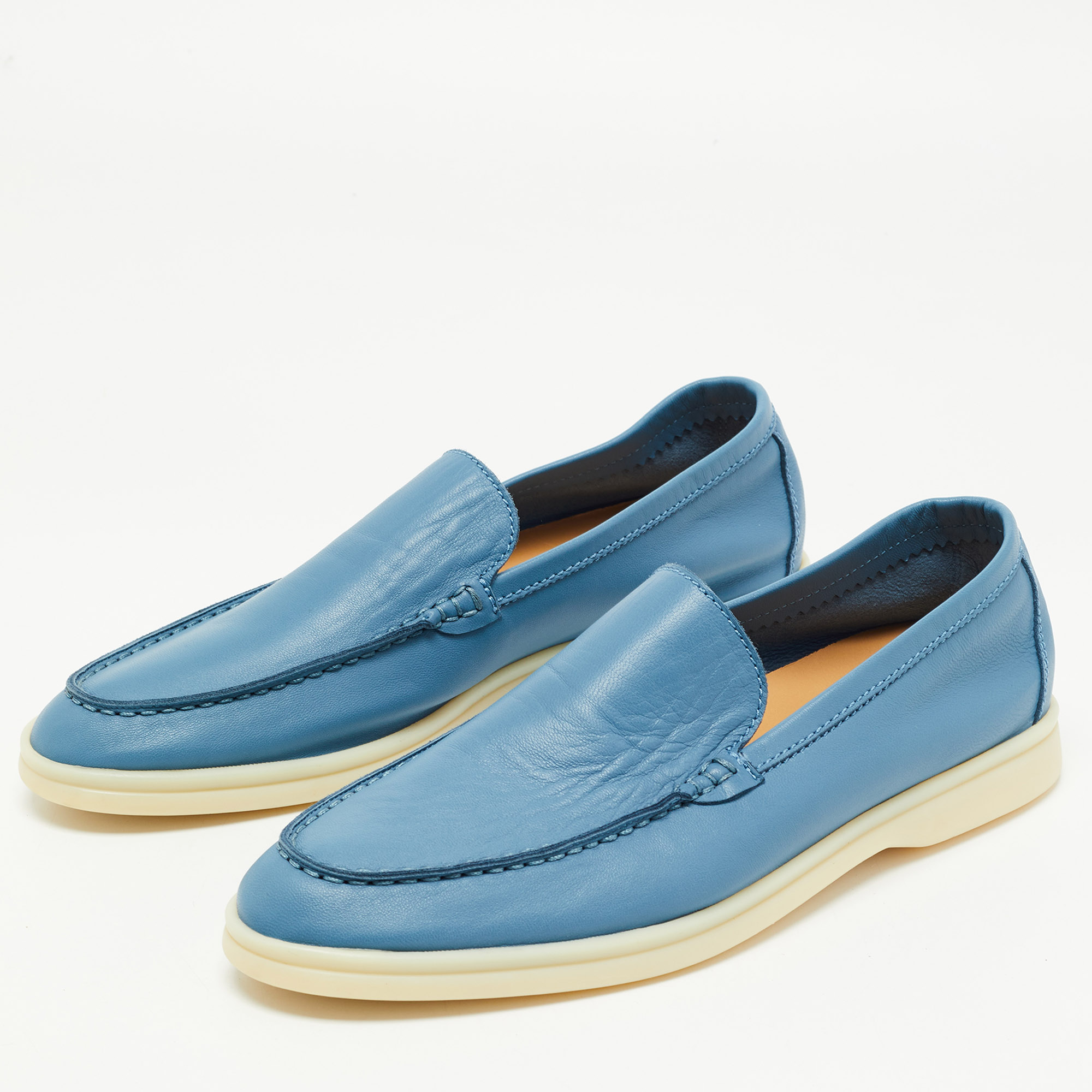 

Loro Piana Blue Leather Summer Walk Loafers Size