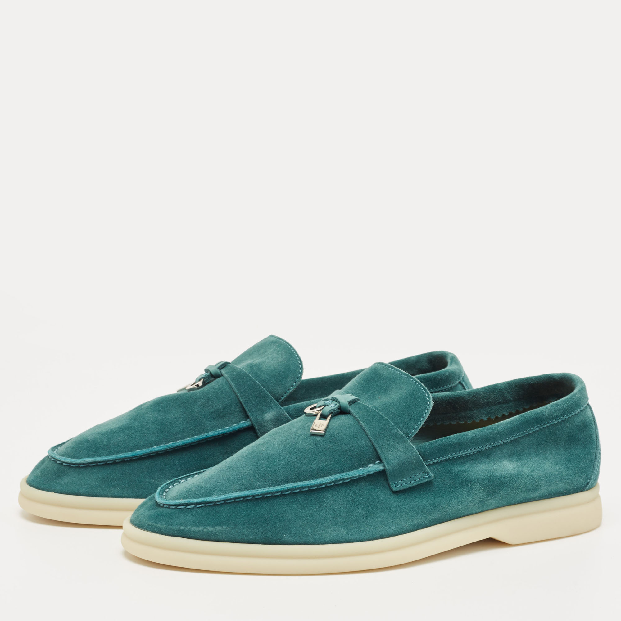 

Loro Piana Teal Suede Summer Charms Walk Loafers Size, Green