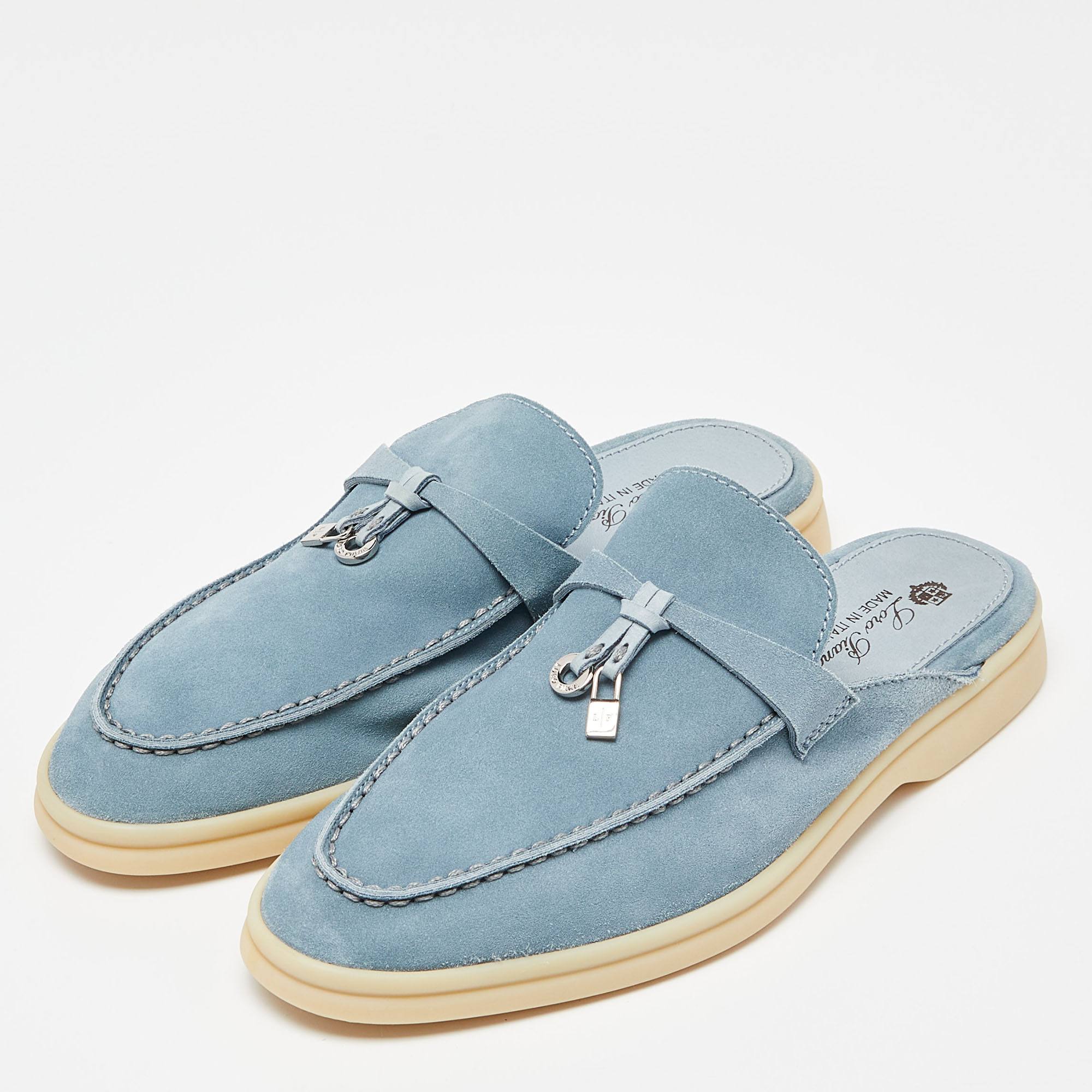 

Loro Piana Blue Suede Summer Charms Walk Mules Size