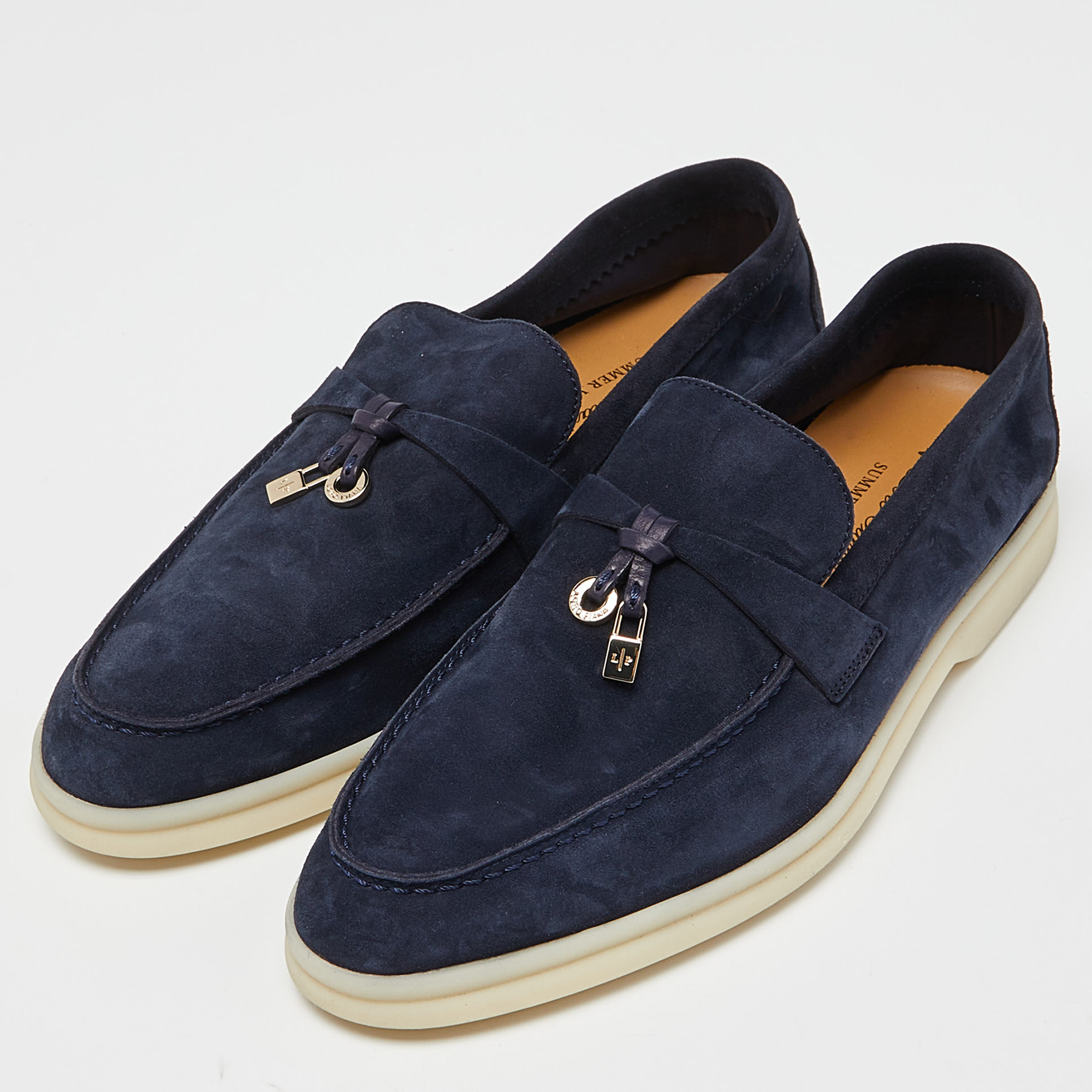 

Loro Piana Navy Blue Suede Summer Charms Walk Loafers Size