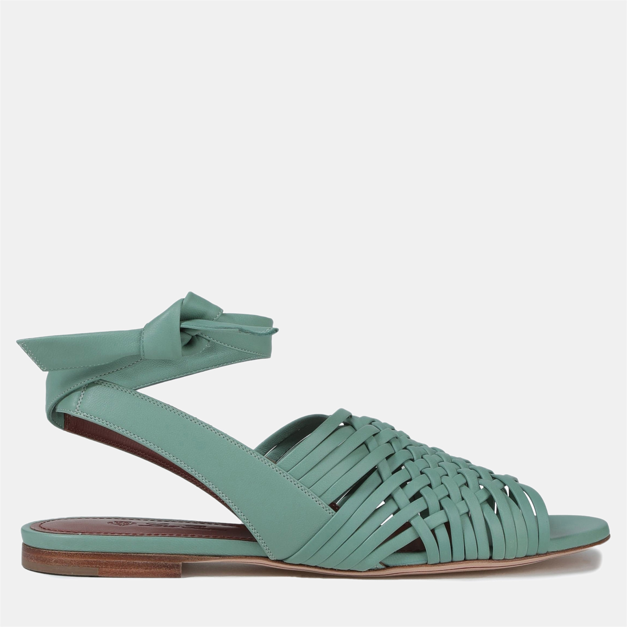 

Loro Piana Leather Flat Sandals, Green