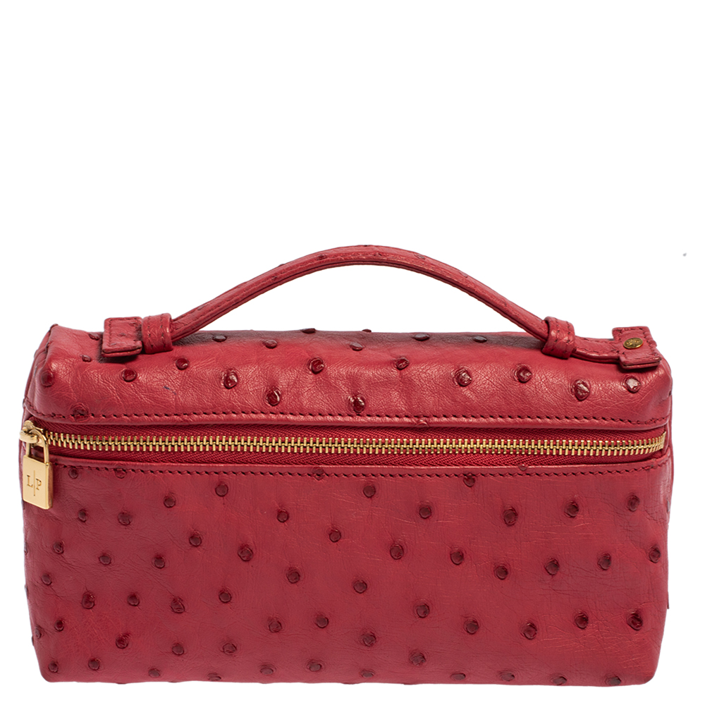 Pre Owned Loro Piana Fuchsia Ostrich Zip Pouch